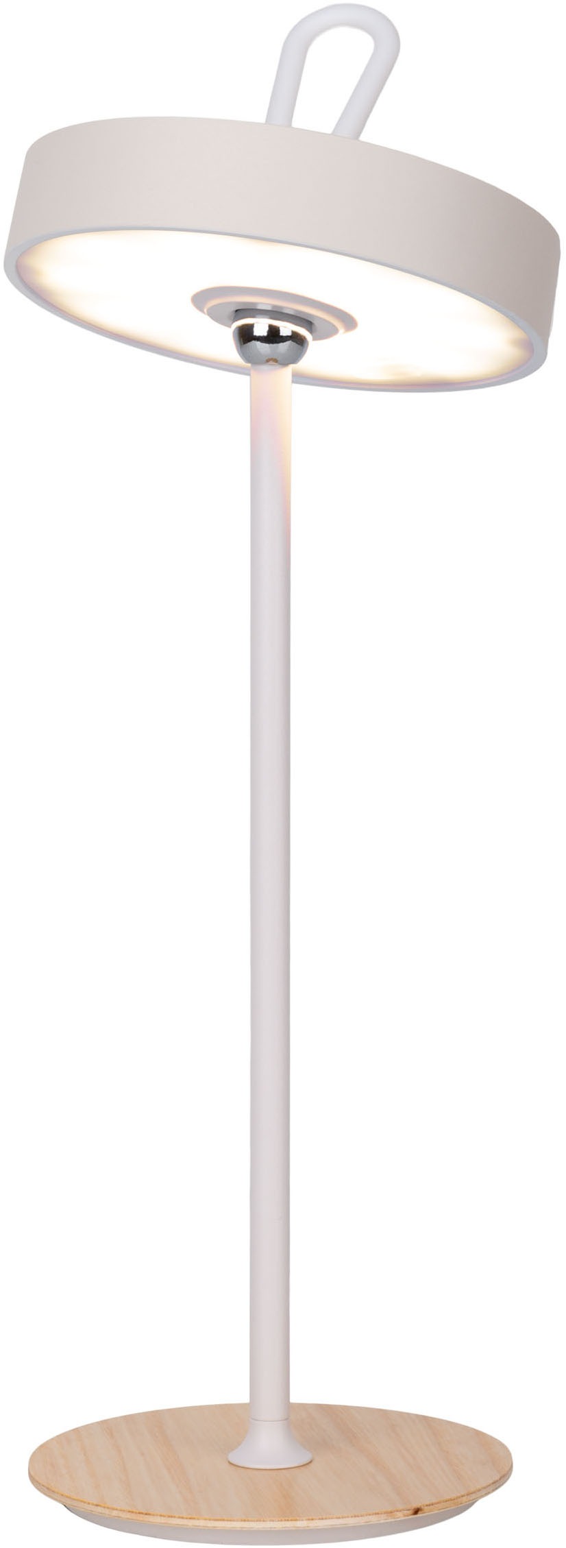 OTTO home LED Tischleuchte »Ellvra mit Holzfuß, abnehmbares Kopfteil als Hängeleuchte verwendbar« LED-Modul 1 Stk. Warmweiß aufladbar, inkl Akku + USB Kabel, Kopfteil magnetisch, abnehmbar, Holz