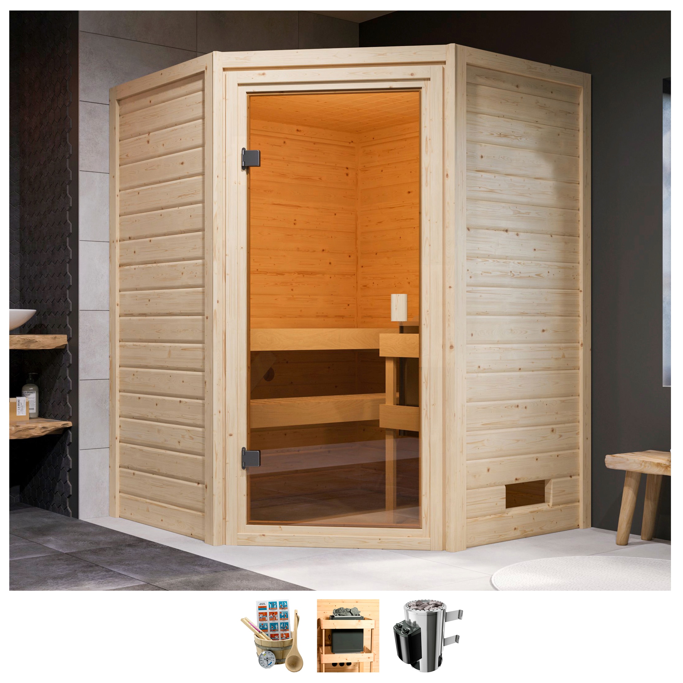 Sauna »Anni«, 3,6-kW-Plug & Play Ofen mit int. Steuerung