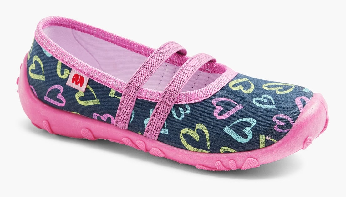 ELEFANTEN Hausschuh »Posy«, Klettschuh, Kindergarten Schuh, Ballerina mit bunten Herzchen bedruckt