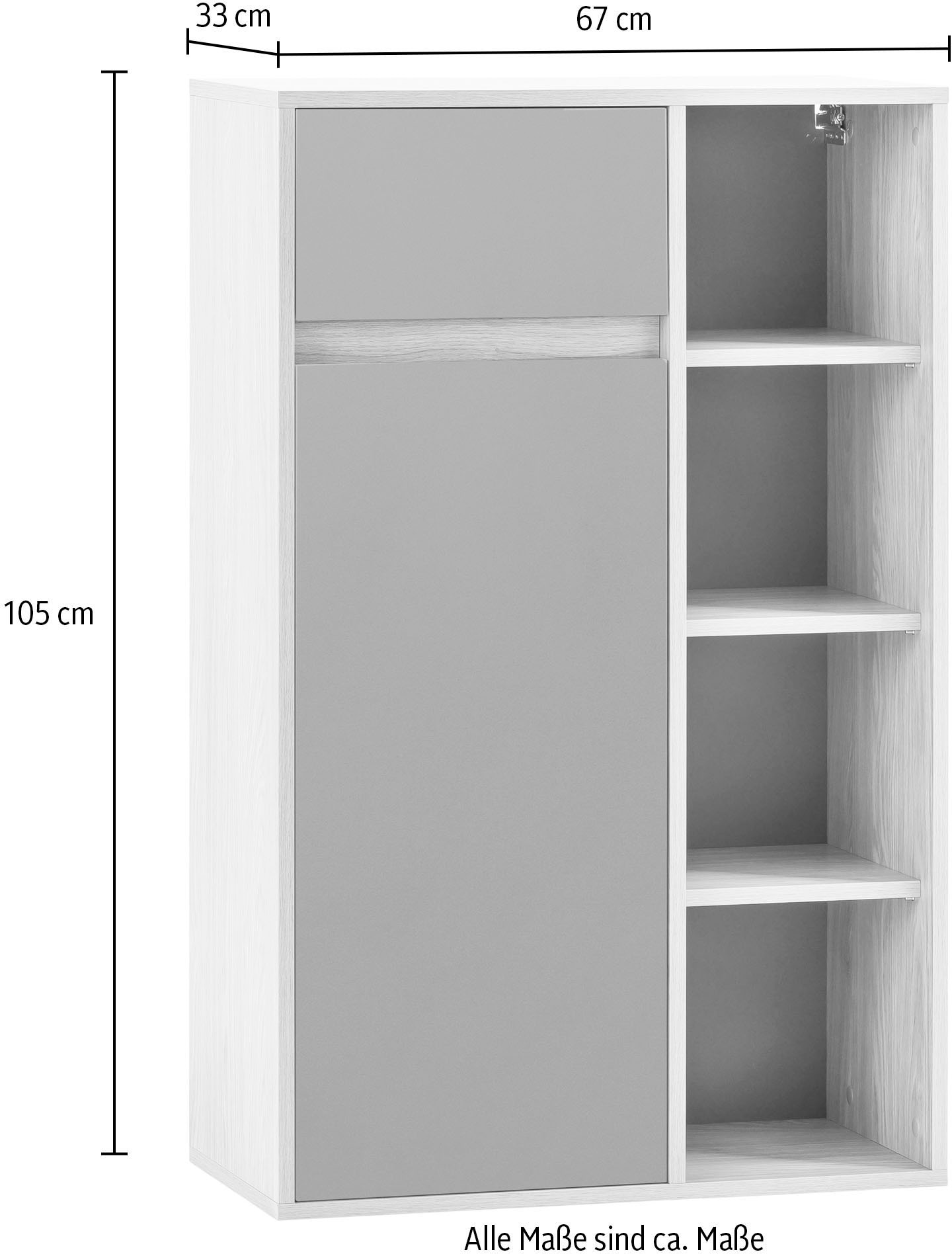 Schildmeyer Midischrank »Mali, Breite 66 cm«, Holzdekor mit fühlbarer Struktur, Grifflose Türöffnung