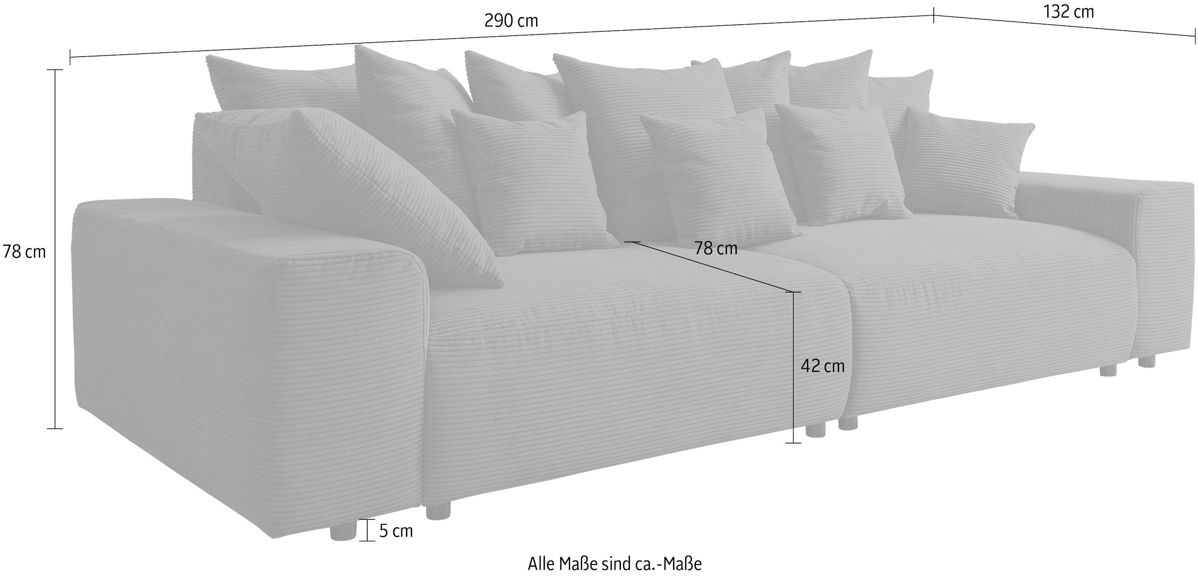 WERK2 Big-Sofa »Maxi B, Breite 290 cm«, Maximaler Kuschelkomfort: XXL-Sofa mit 78 cm Sitztiefe & 12 Kissen
