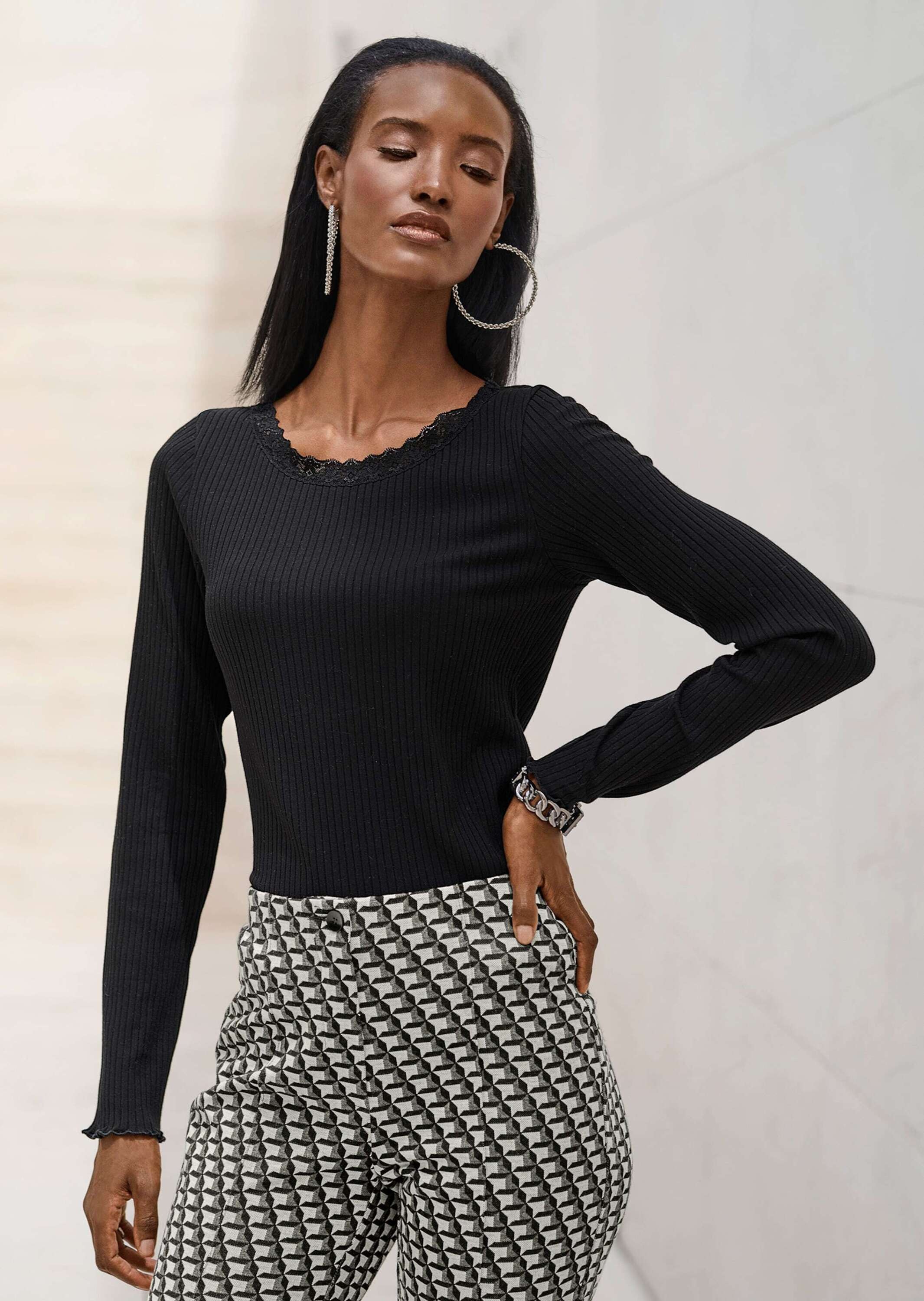 MADELEINE Langarmshirt »Shirt Rippen-Shirt mit Spitze«