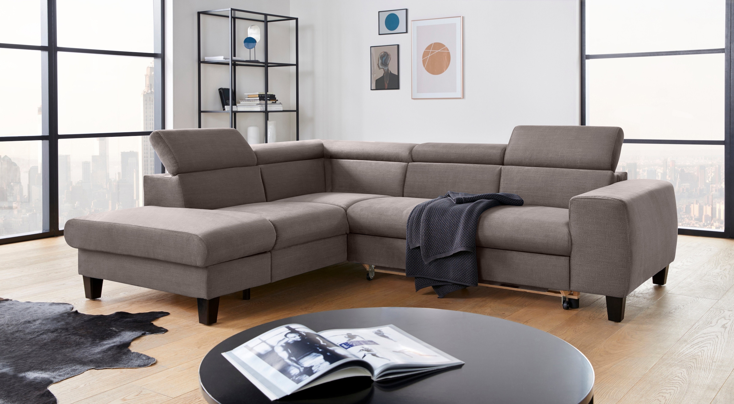 COTTA Polstergarnitur »Morven L-Form«, (Set), Set bestehend aus: Ecksofa mit Kopfteilverstellung & Hocker