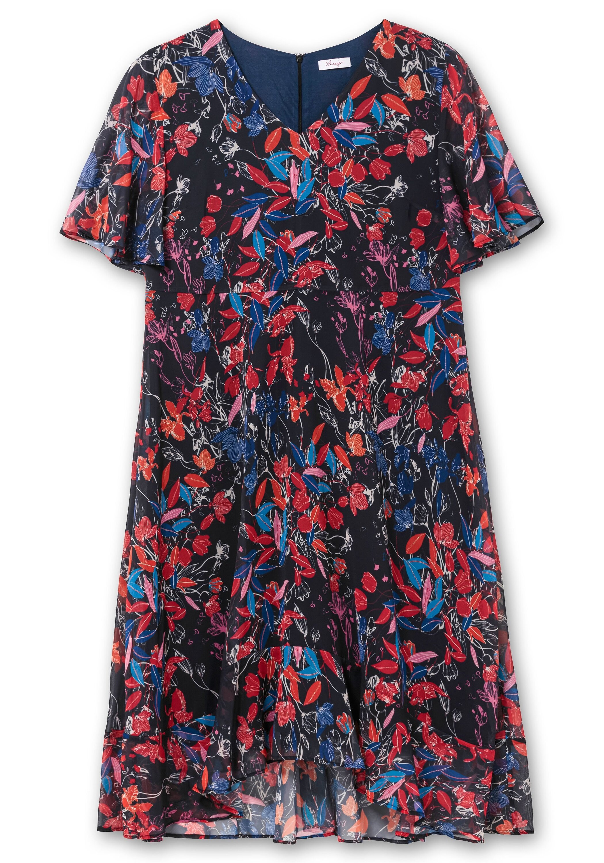 Sheego Chiffonkleid »Chiffonkleid mit Blumendruck und Volant am Saum«