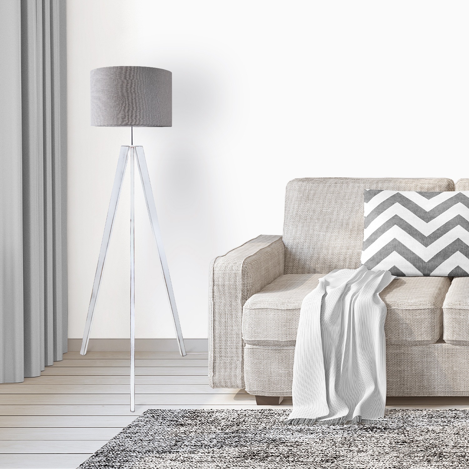Paco Home Stehlampe »Canvas uni Color«, 1 flammig, Leuchtmittel E27 | ohne Leuchtmittel, Stehlampe Vintage Fuß LED Lampe Wohnzimmer Skandinavischer Stil E27