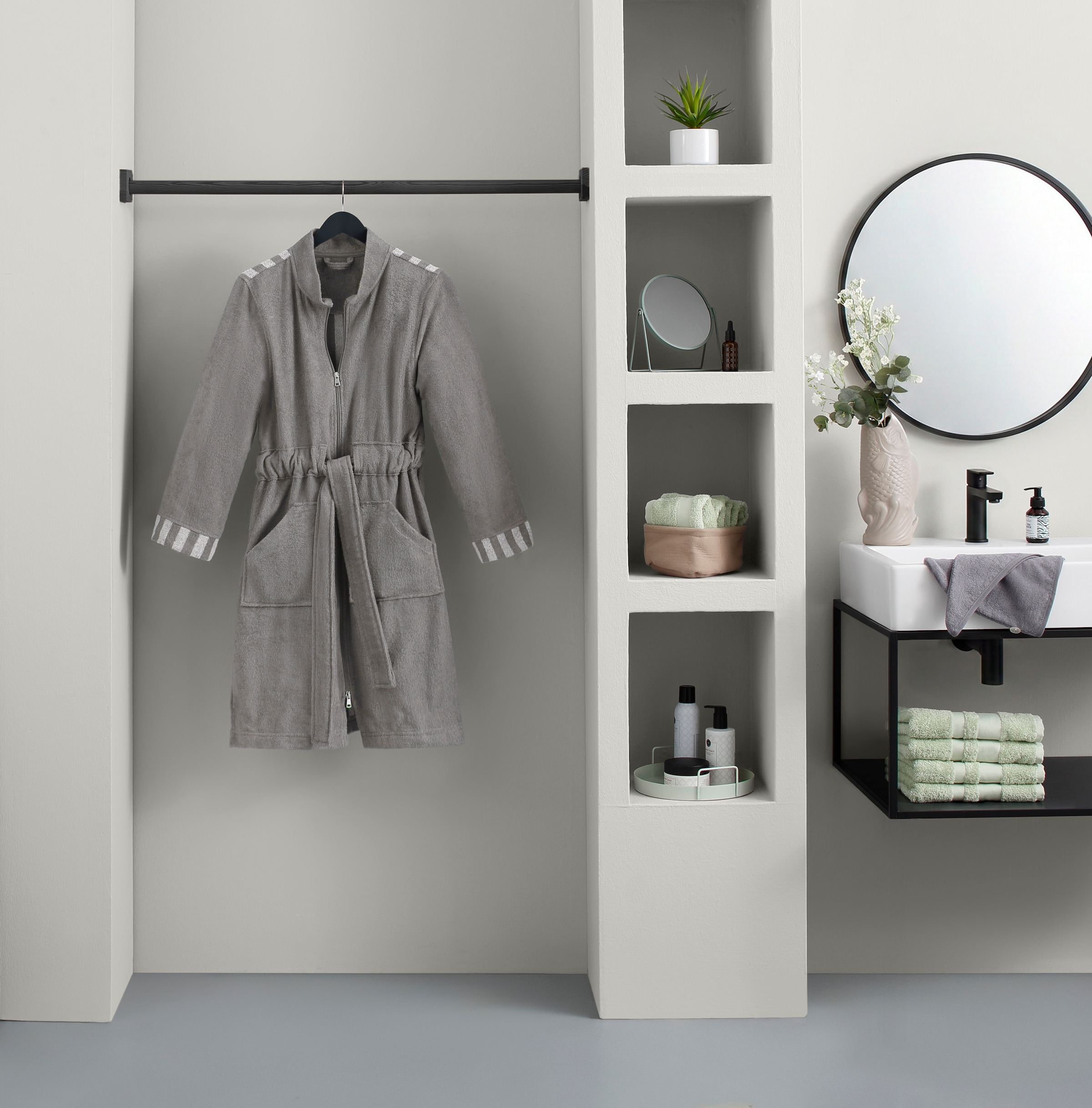 OTTO home Damenbademantel »Sennia, ideal für Sauna & Spa, Hotelbademantel, Morgenmantel« 2 Stk. Steifendetails, 100% Baumwolle, mit GRATIS-Zugabe: 1x Turban-Handtuch