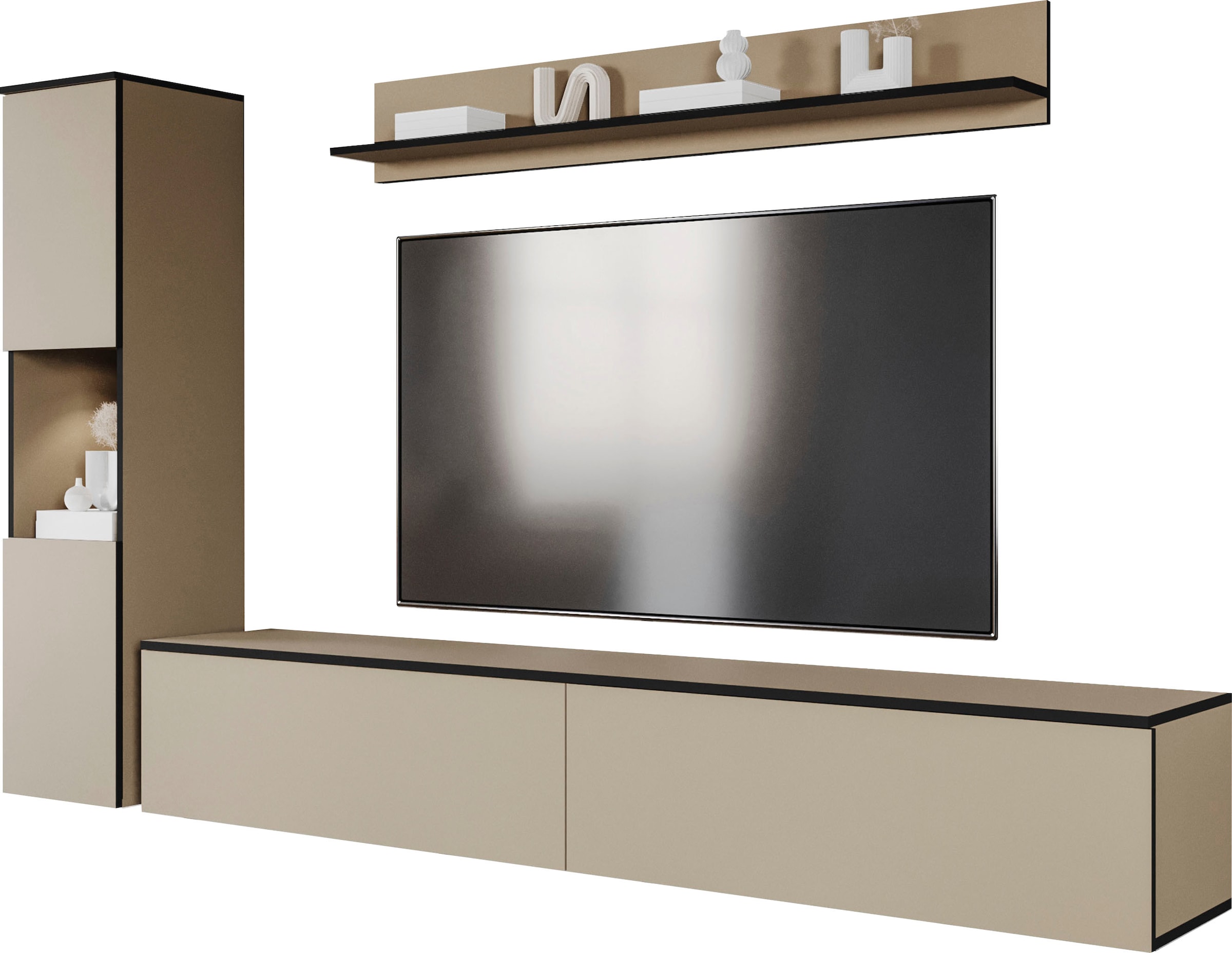 INOSIGN Wohnwand »PARIS«, (Komplett-Set, 3 St.), TV-Wand 220cm breite, grifflose Design, stehend und hängend montierbar