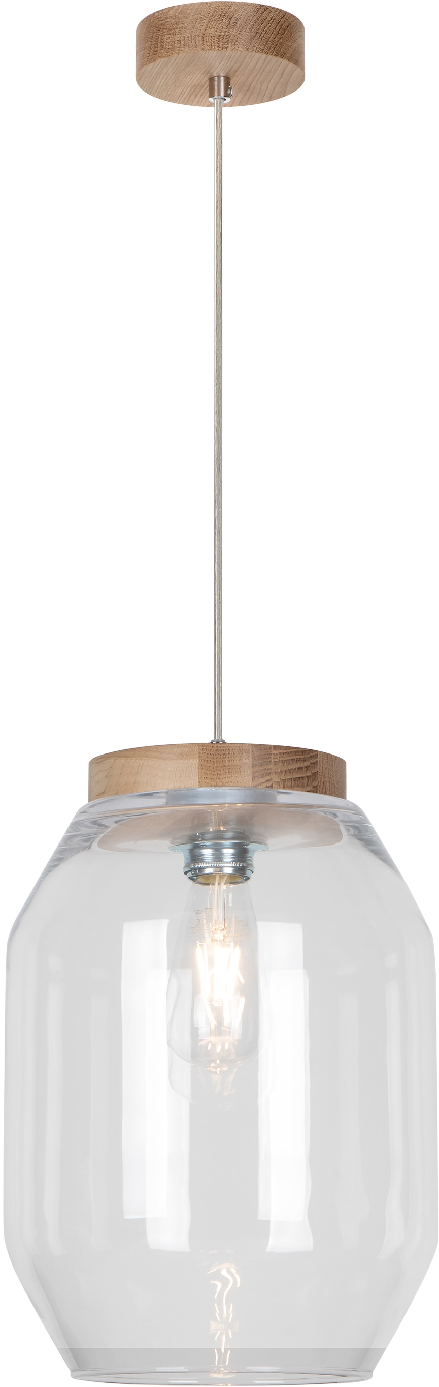 BRITOP LIGHTING Pendelleuchte »Vaso«, 1 flammig, Leuchtmittel E27 | ohne Leuchtmittel-Leuchtmittel wechselbar, Naturprodukt aus Echtholz, Hochwertiger Glasschirm