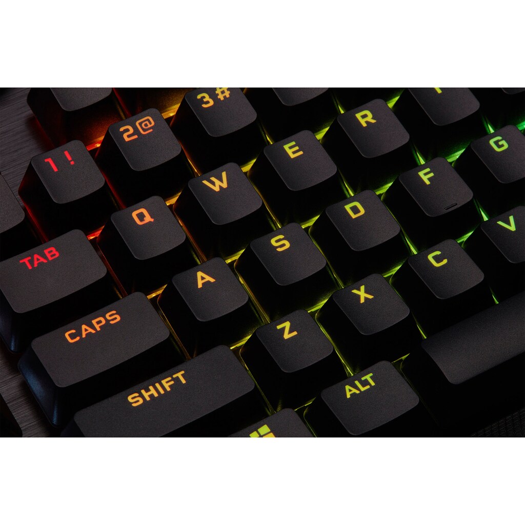 Corsair Gaming-Tastatur »K100 CORSAIR OPX«, (Handgelenkauflage-USB-Anschluss-Lautstärkeregler-Makro-Tasten-ausklappbare Füße-Ziffernblock)