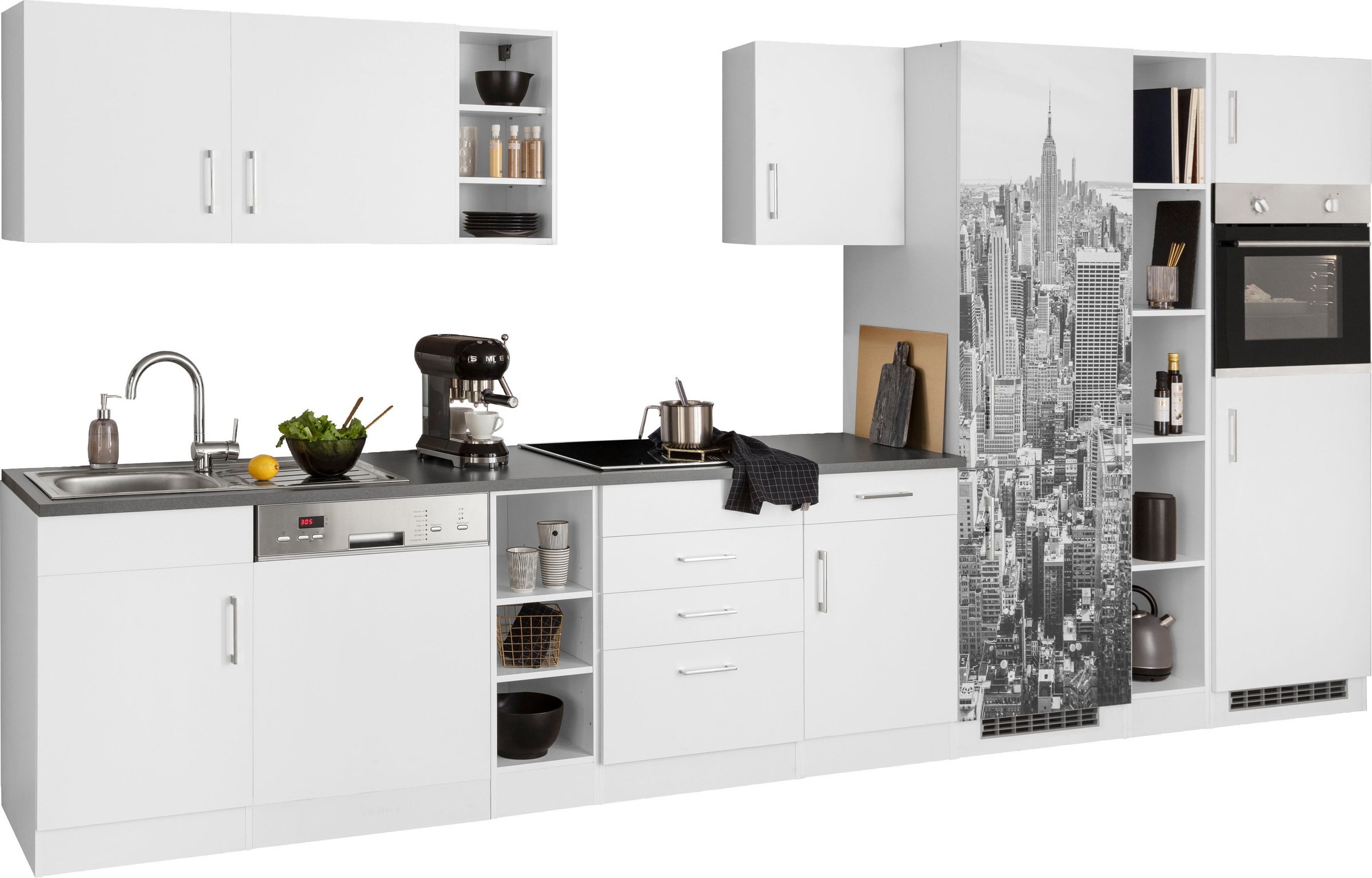 KOCHSTATION Küchenzeile »KS-Paris – Küchen mit einzigartigen Fotomotiven auf den Fronten« Breite 400 cm, wahlweise mit E-Geräten und Induktion