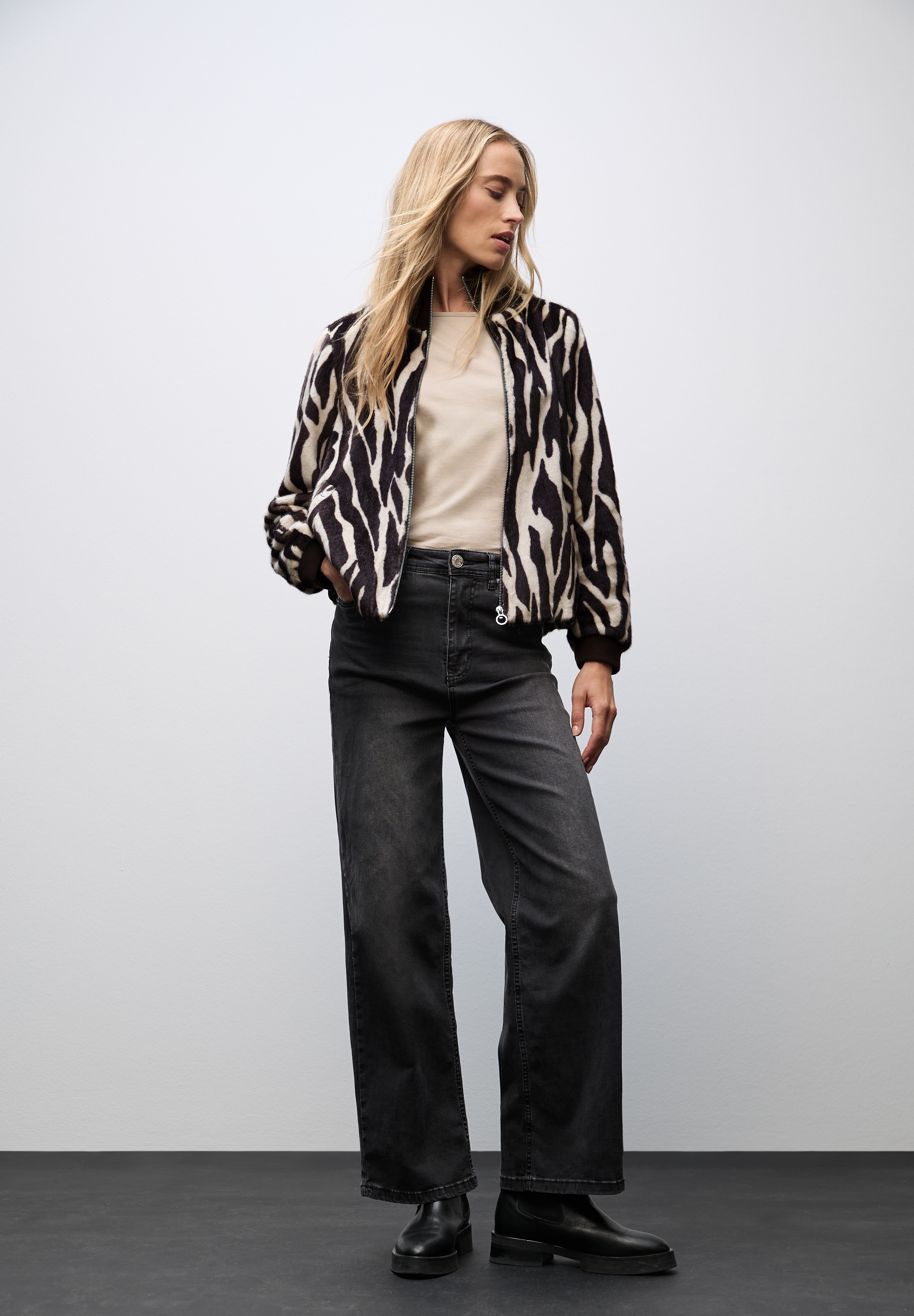 STREET ONE Blouson, ohne Kapuze, Fake Fur Zebra Blouson im Animal-Look