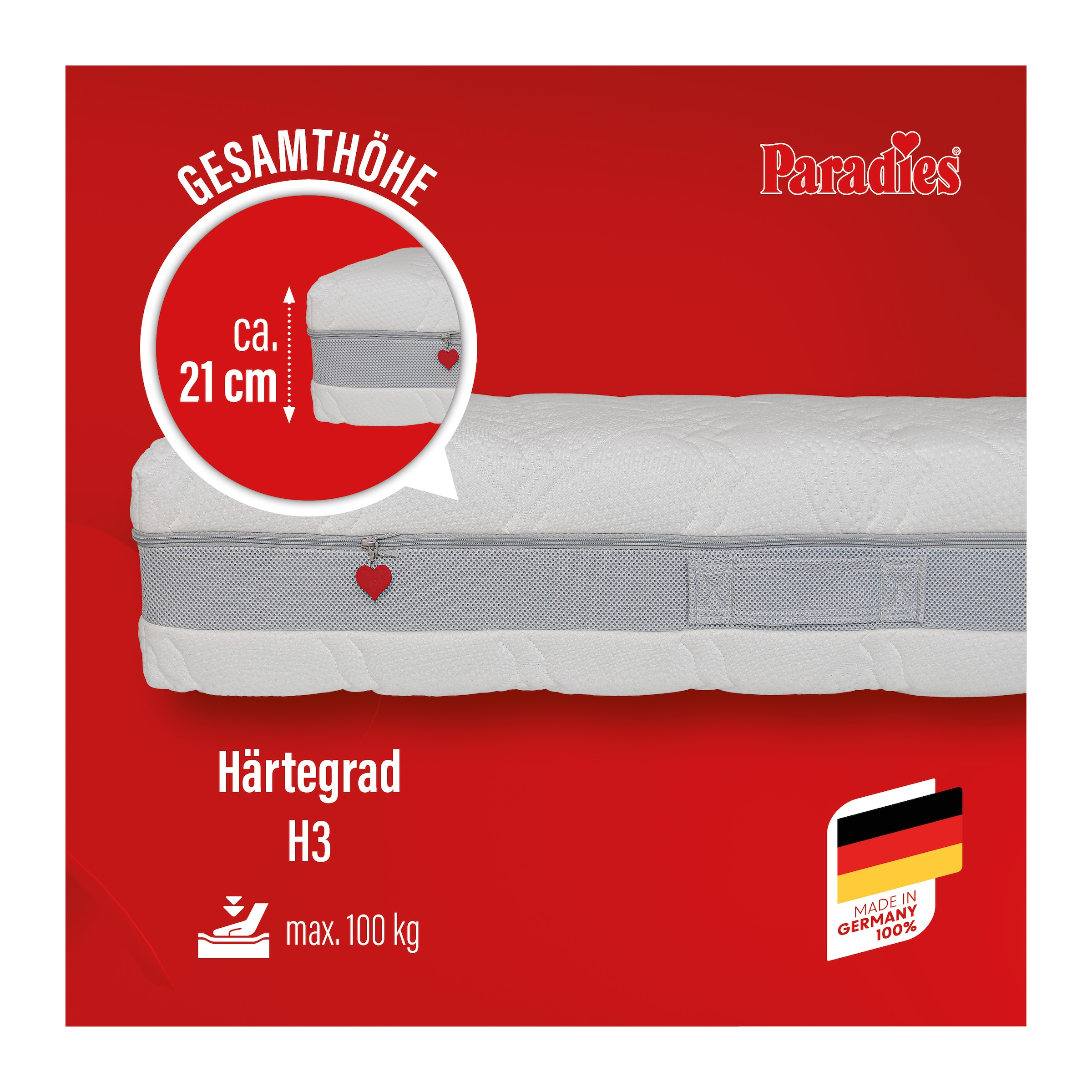 Paradies Taschenfederkernmatratze »Neuheit: Paradies Prolife Supreme, Matratze 90x200, 140x200 cm & mehr« 22 cm hoch 500 Federn 1 Stk. tlg. 7-Zonen Matratze, ergonomisch, atmungsaktiv