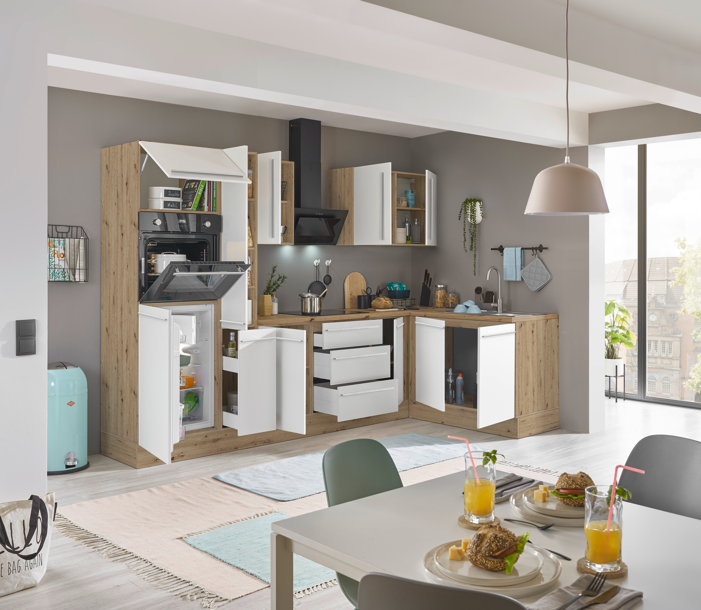 KOCHSTATION Winkelküche »Florida, Stellbreite 300x165 cm«, wahlweise mit E-Geräten, mit Softclose für Türen und Schubkästen