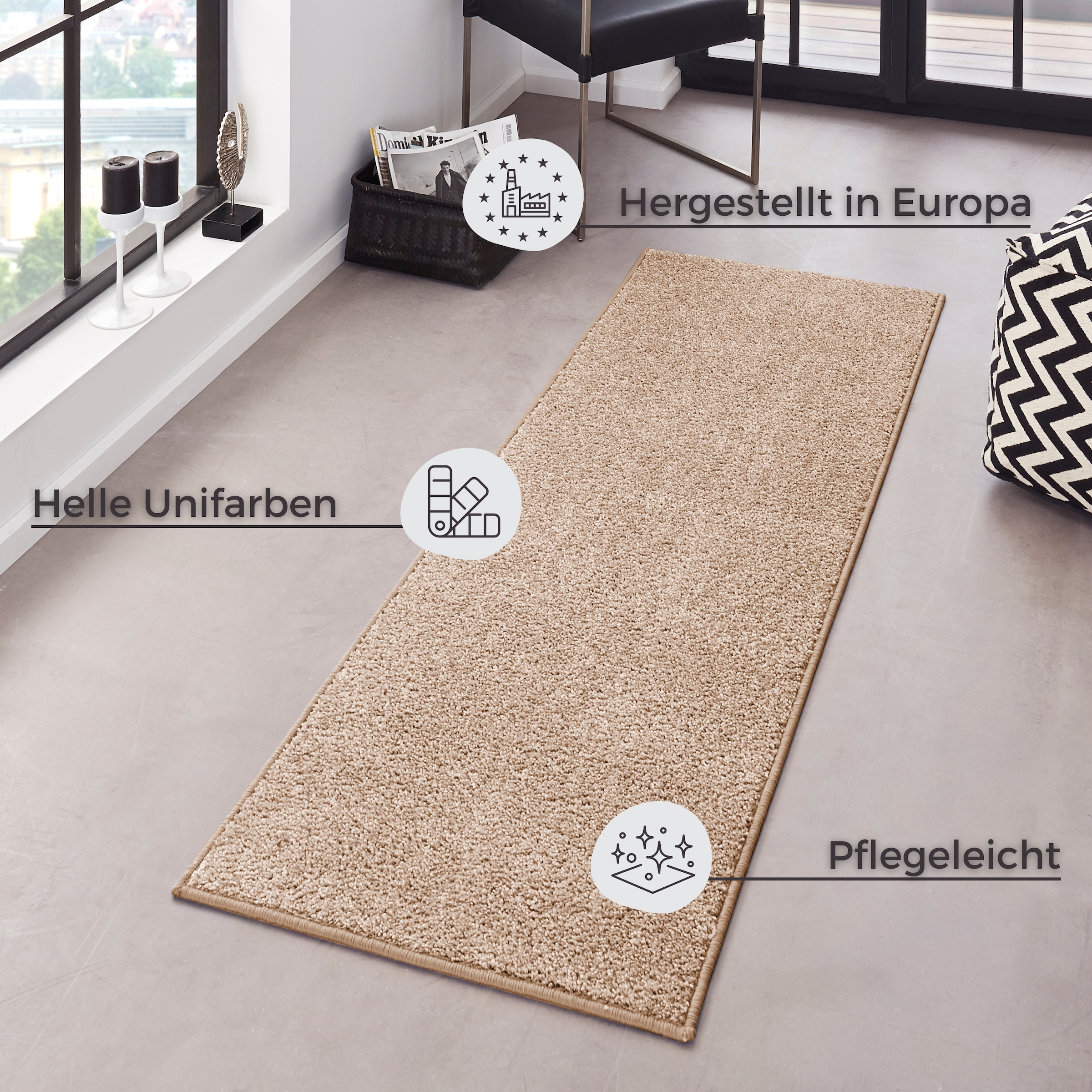 HANSE Home Teppich »Pure 100 Kurzflor«, rechteckig, 13 mm Höhe, Kurzflor, uni, umkettelt, Läufer, Wohnzimmer, Kinderzimmer, Flur