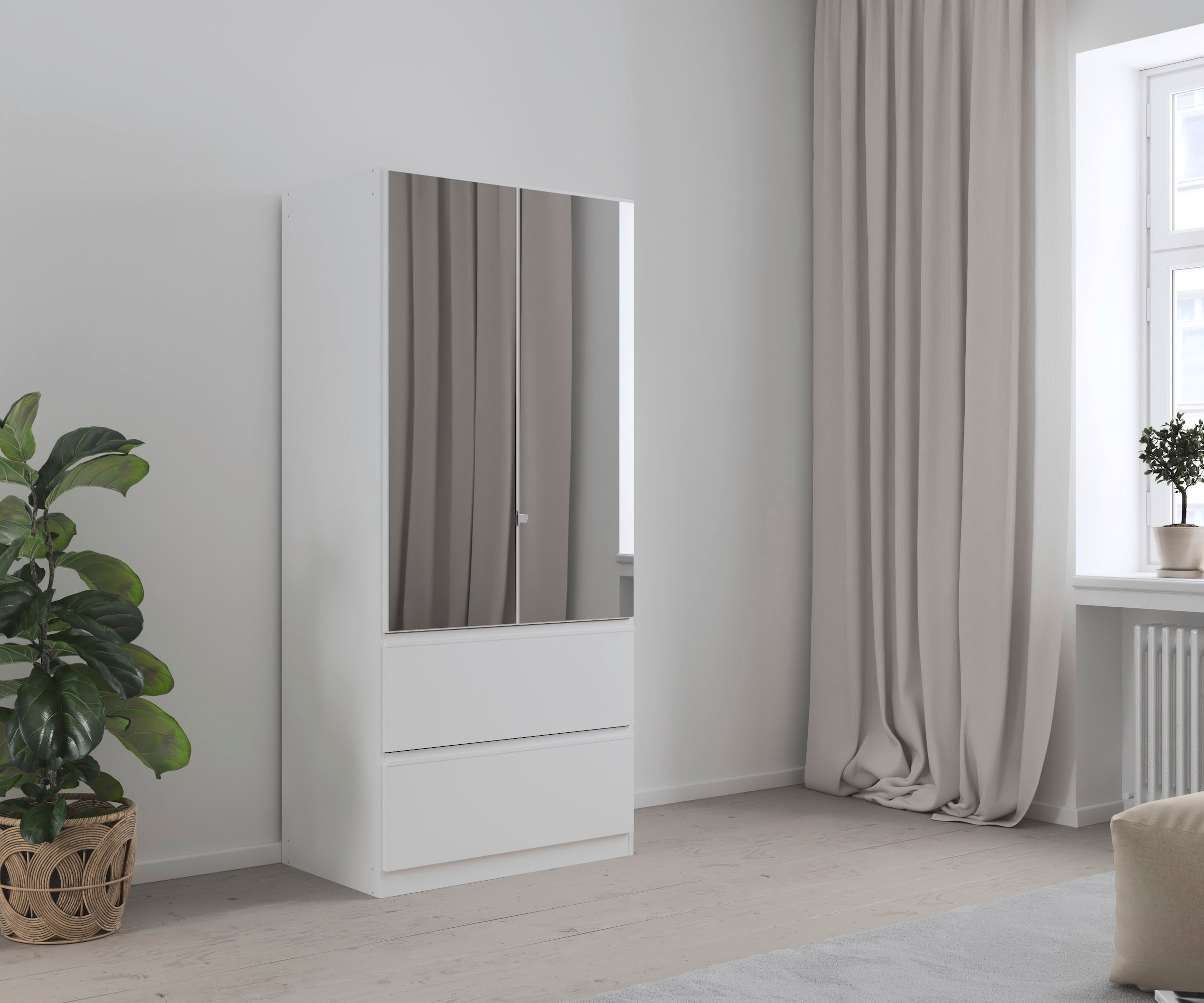 rauch Drehtürenschrank »Kleiderschrank Schrank Garderobe Wäscheschrank COSTA in 3 Breiten« mit Spiegel, grifflose Front und Push-to-Open Funktion MADE IN GERMANY