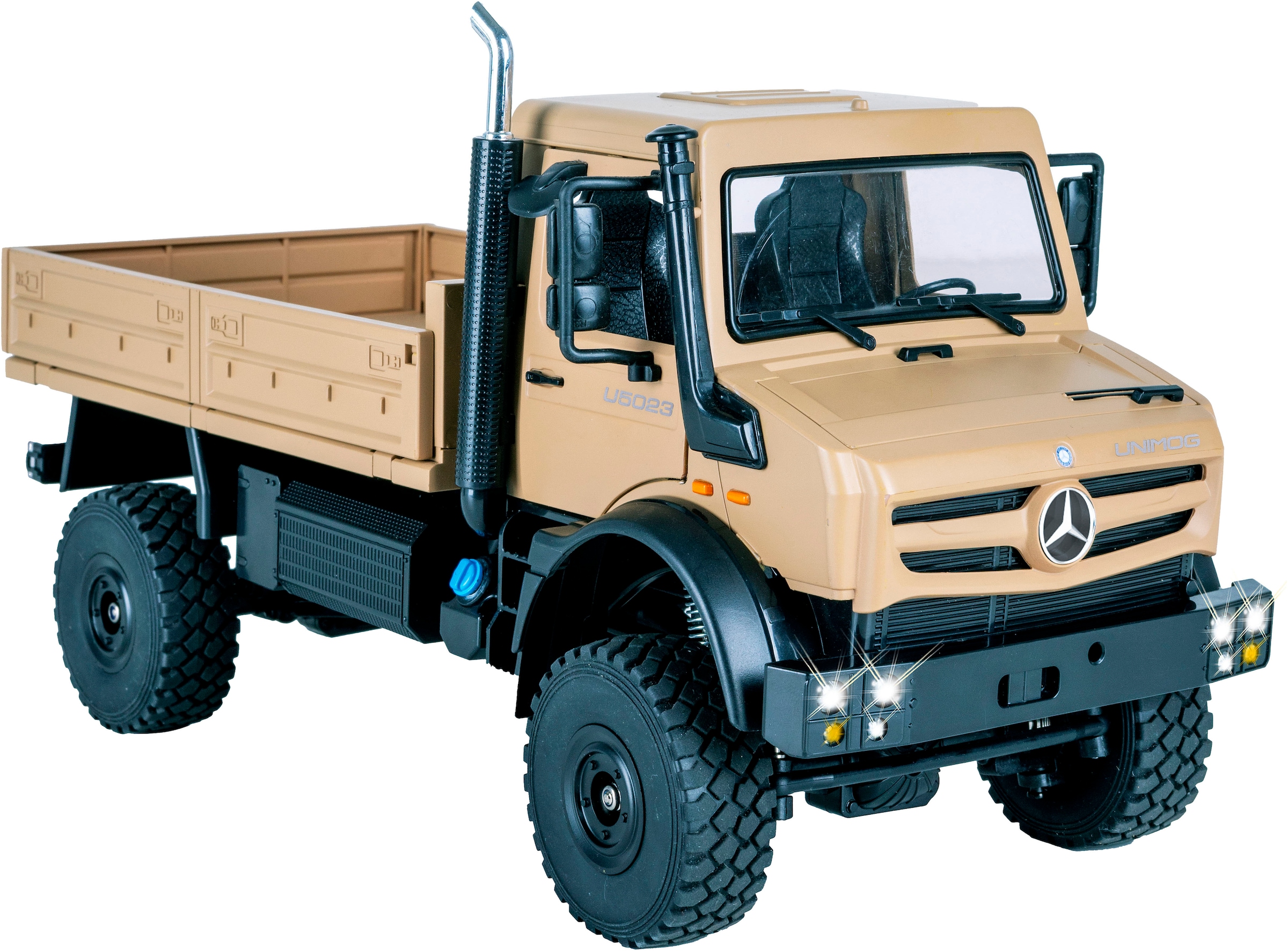 Jamara RC-LKW »Mercedes-Benz Unimog U5023 beige 2,4GHz« LED-Licht; Maßstab 1:14