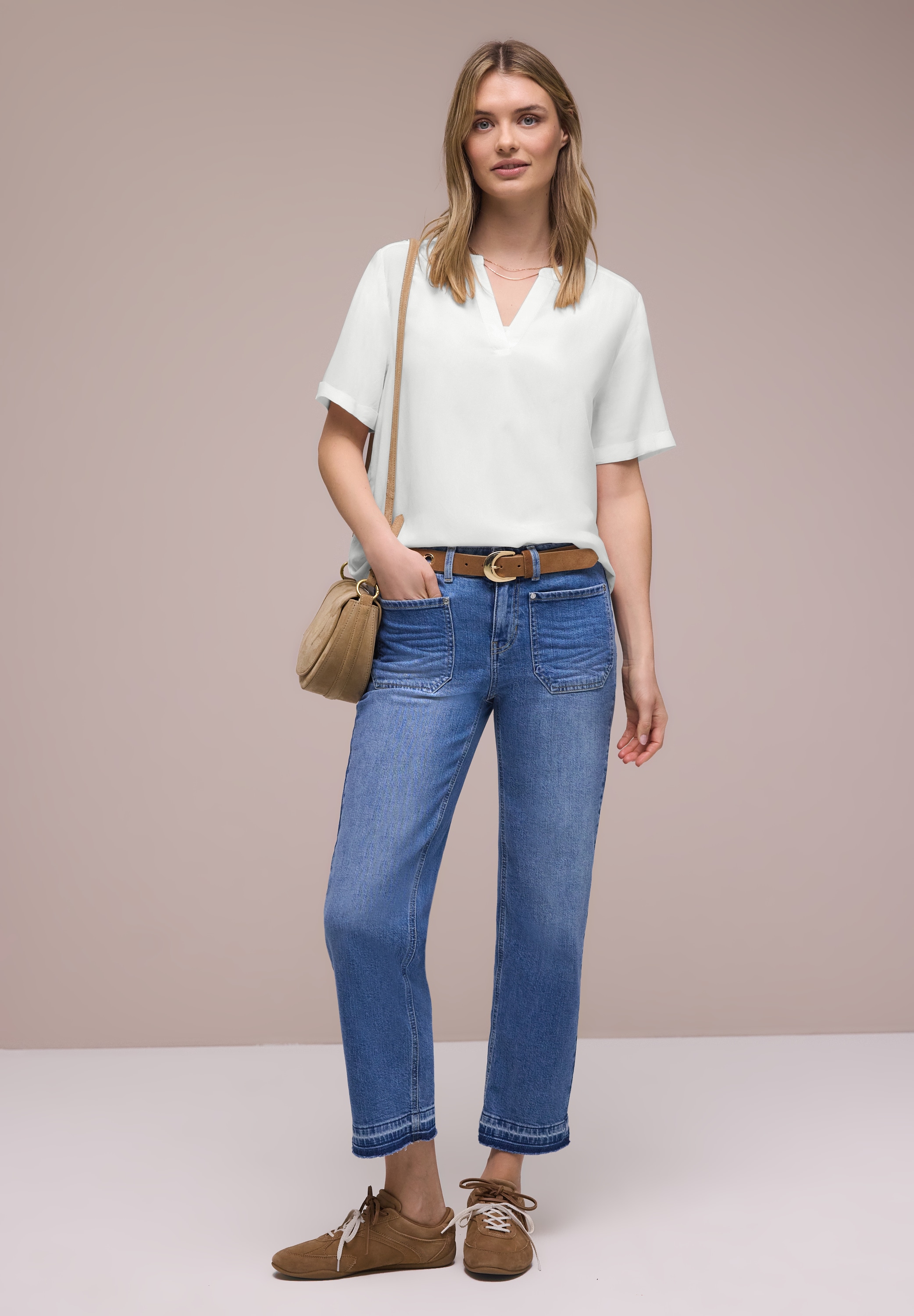 STREET ONE Schlupfbluse Leicht abgerundeter Saum, Ärmelaufschlag