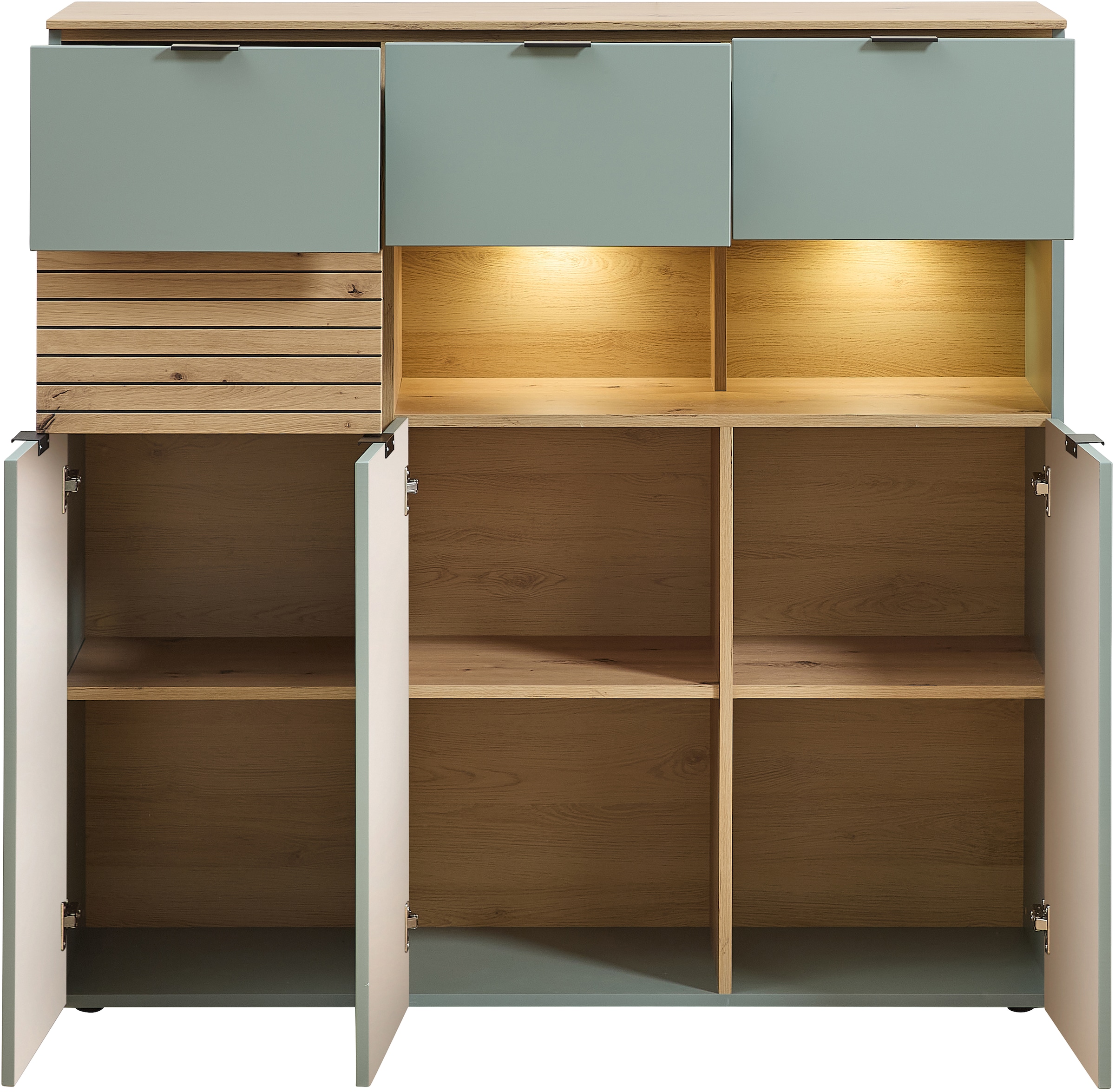 Innostyle Highboard »INA Highboard,  84 x 125 x 45 cm (B/H/T)« 1 Stk. tlg. 3 türig, 4 Schubladen, inkl. Beleuchtung, Softclose
