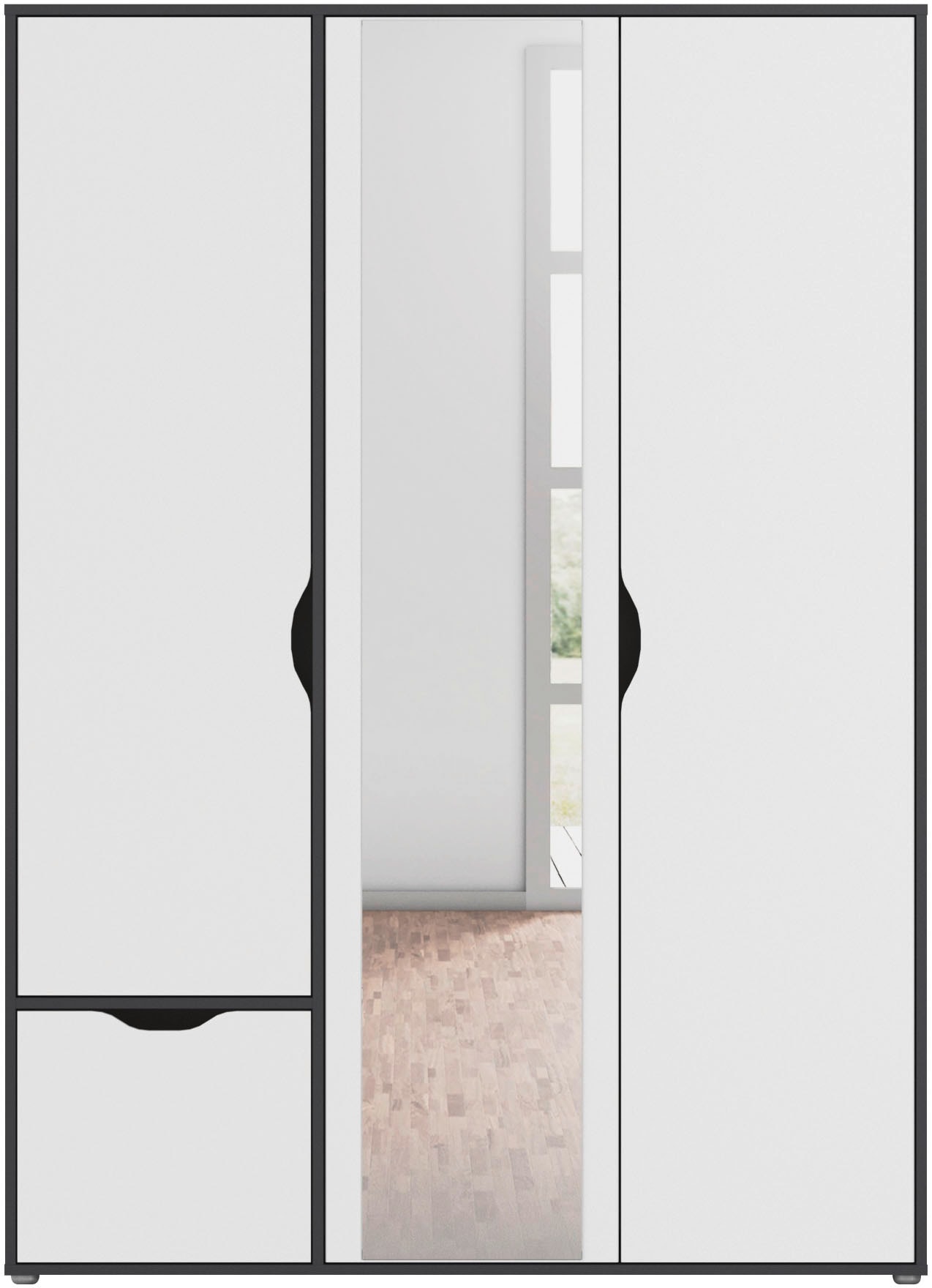 rauch Drehtürenschrank »Kleiderschrank Schrank Garderobe Wäscheschrank NARAI mit Schubladen«, (in 3 verschiedenen Ausstattungen BASIC/CLASSIC/PREMIUM), Griffausfräsungen für eine grifflose Optik TOPSELLER MADE IN GERMANY