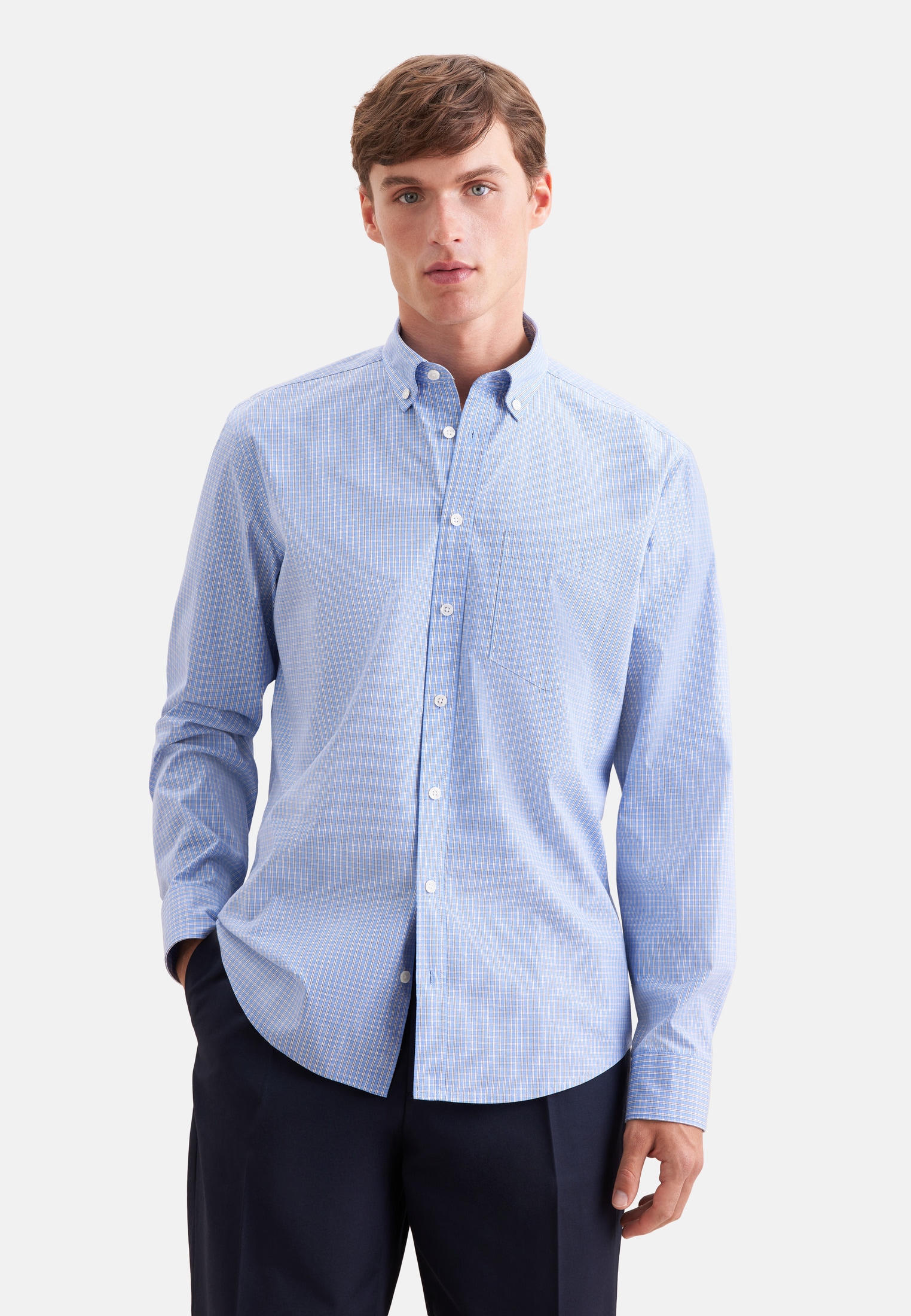 seidensticker Businesshemd Regular 1/1 Button-Down-Kragen Karo
