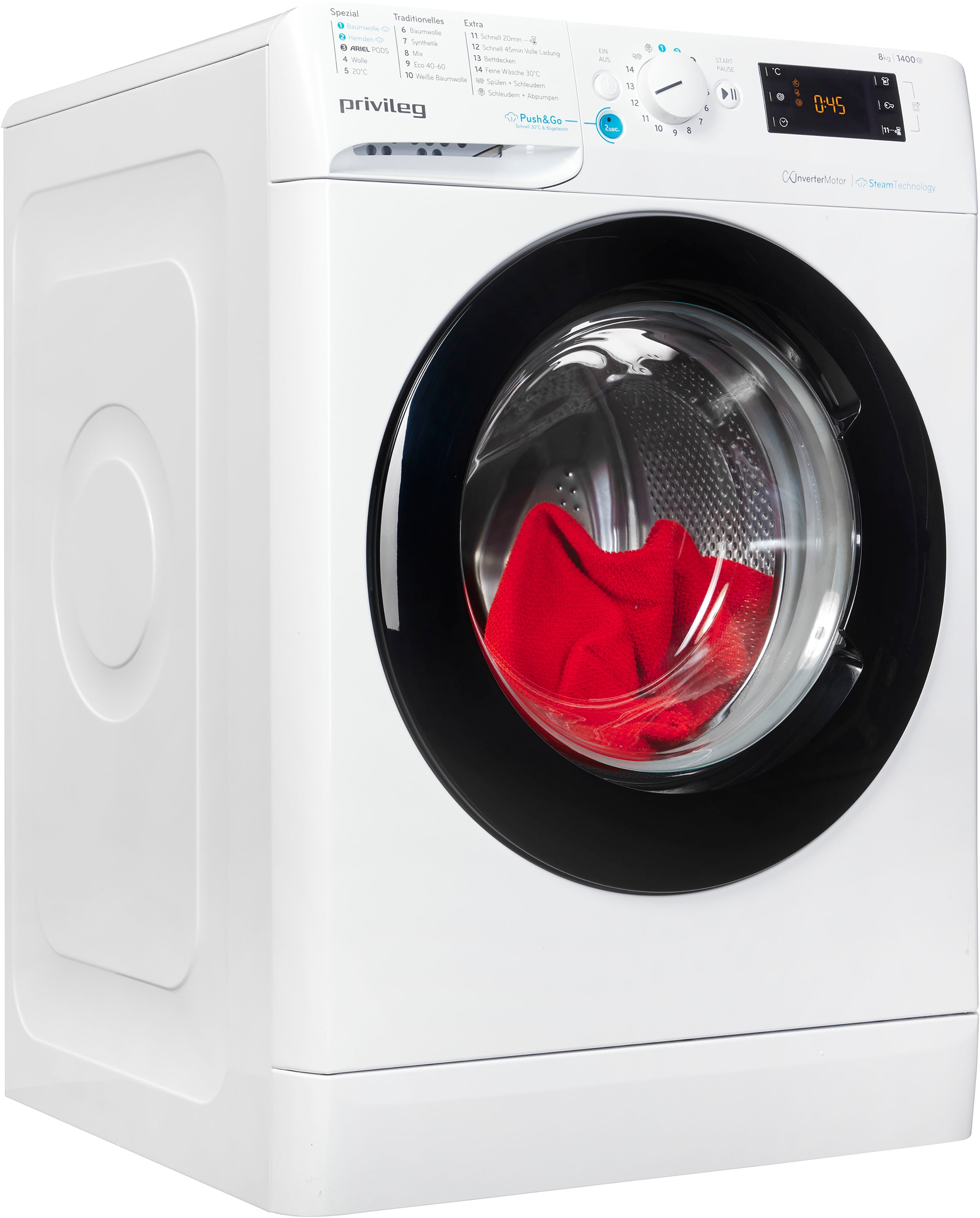 Privileg Waschmaschine »PWFV X 873 N«, 8 kg, 1400 U/min, Dampf-Programme für Baumwolle und Hemden – glättet die Fasern