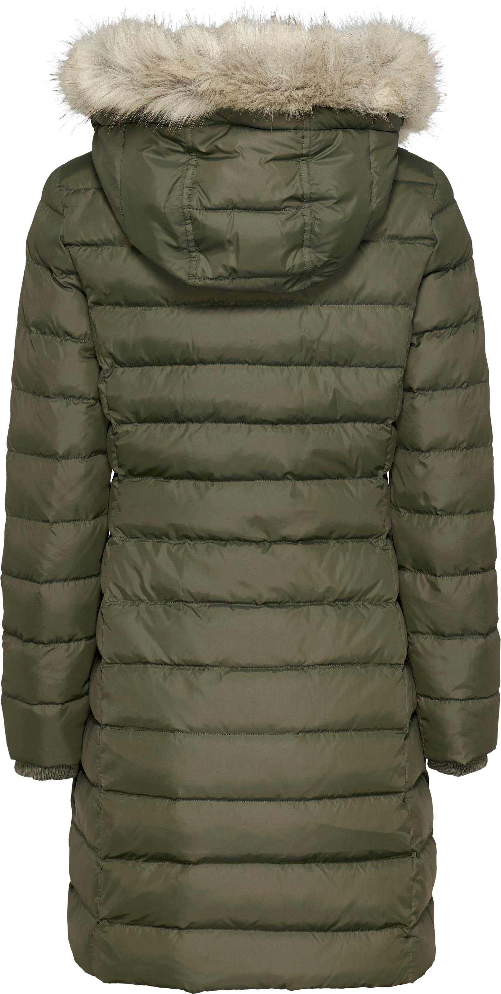 Tommy Jeans Steppmantel »TJW ESSENTIAL HOODED DOWN COAT«, mit Fellimitat, Logostickerei