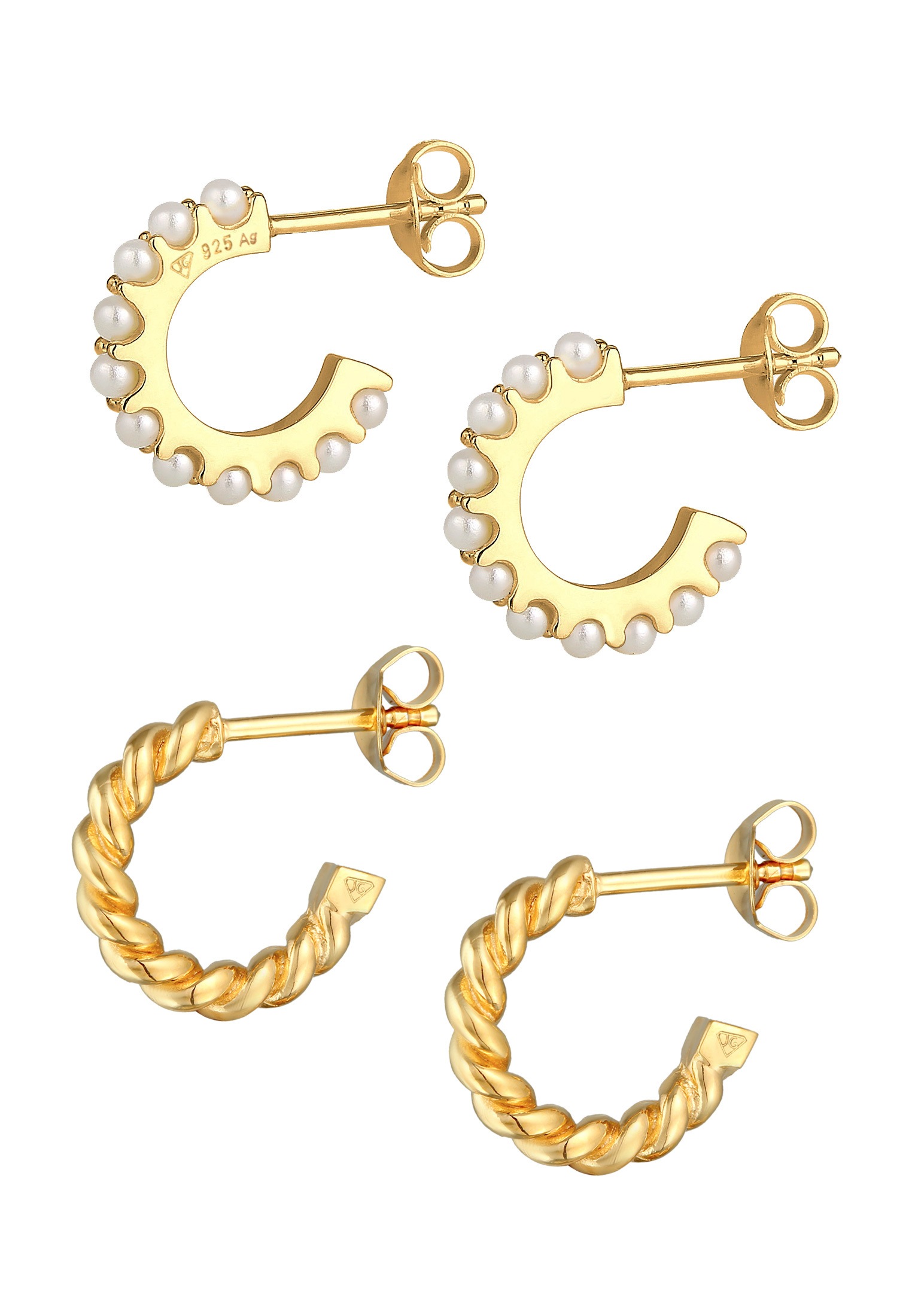 Elli Ohrstecker-Set »Ohrringe Creolen Perlen Elegant Kordel 925 Silber«