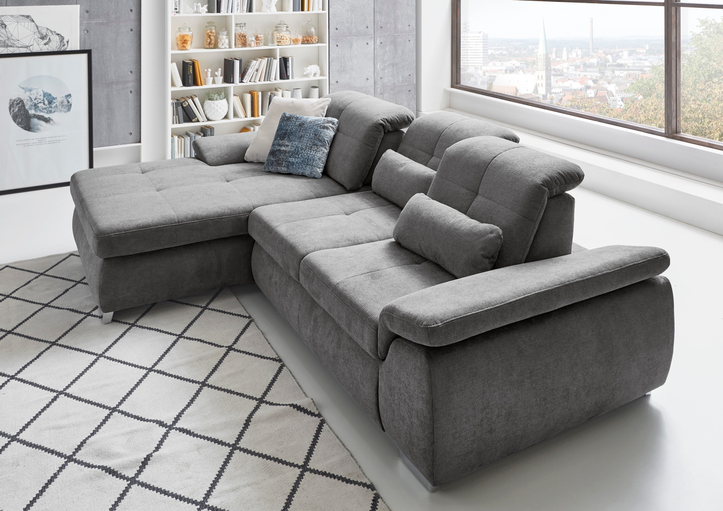 Die PlanBar Ecksofa »MP-IN16037 L-Form, Breite 289 cm, mit Federkern-Polsterung« mit Sitztiefenverstellung & Zierkissen