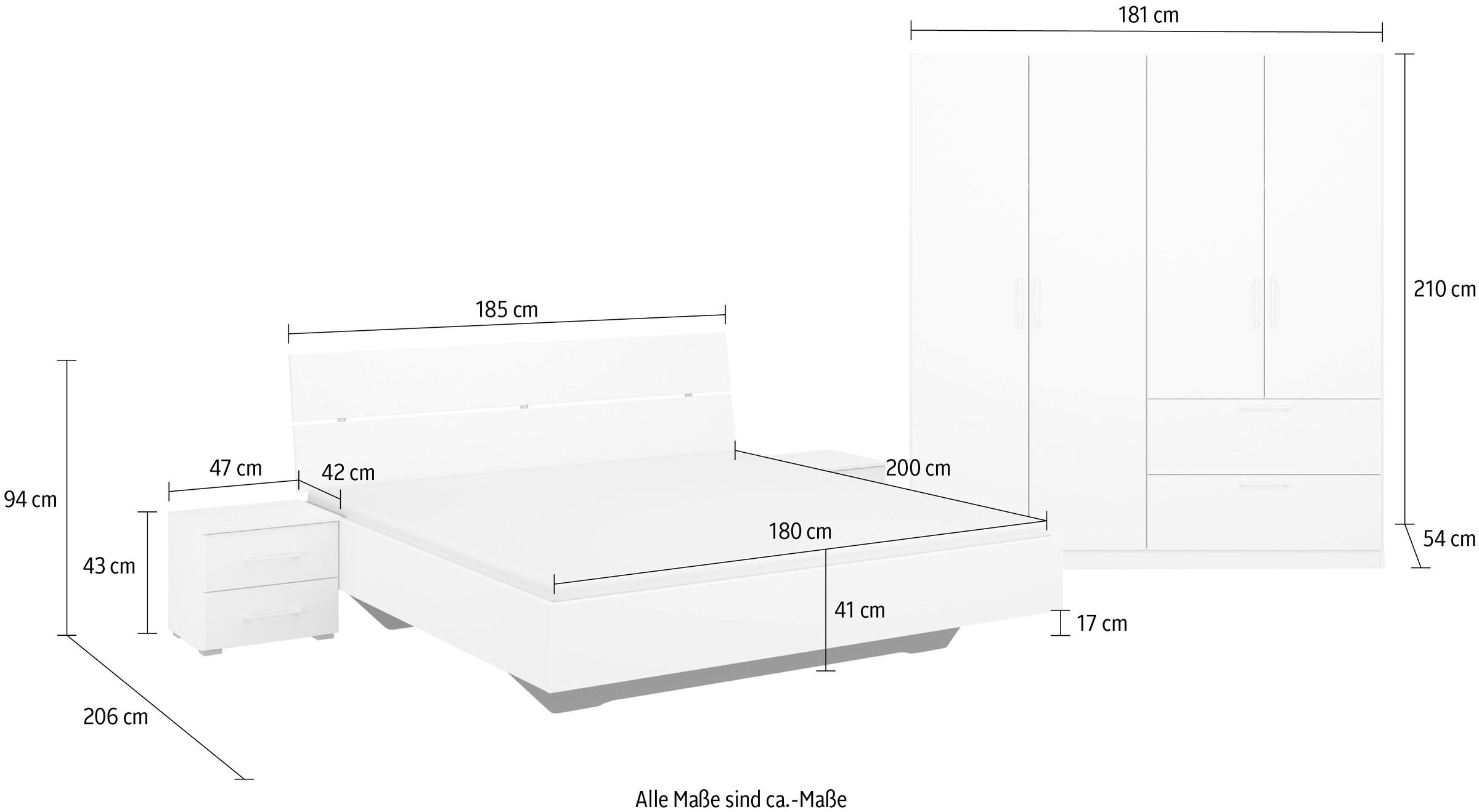 INOSIGN BY RAUCH Schlafzimmer-Set »Komplettschlafzimmer Schlafzimmer Challenger (Set 4-teilig)«, Schrank 2 Breiten, Bett 3 Breiten, 2 Nachttische MADE IN GERMANY