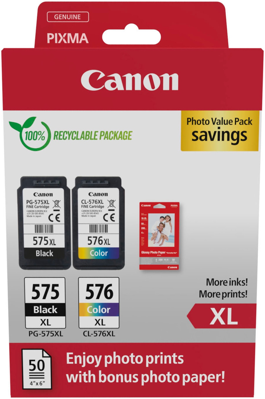 Canon Tintenpatrone »PG-575XL/CL-576XL Tintenpatrone + Fotopapier-Vorteilspaket«