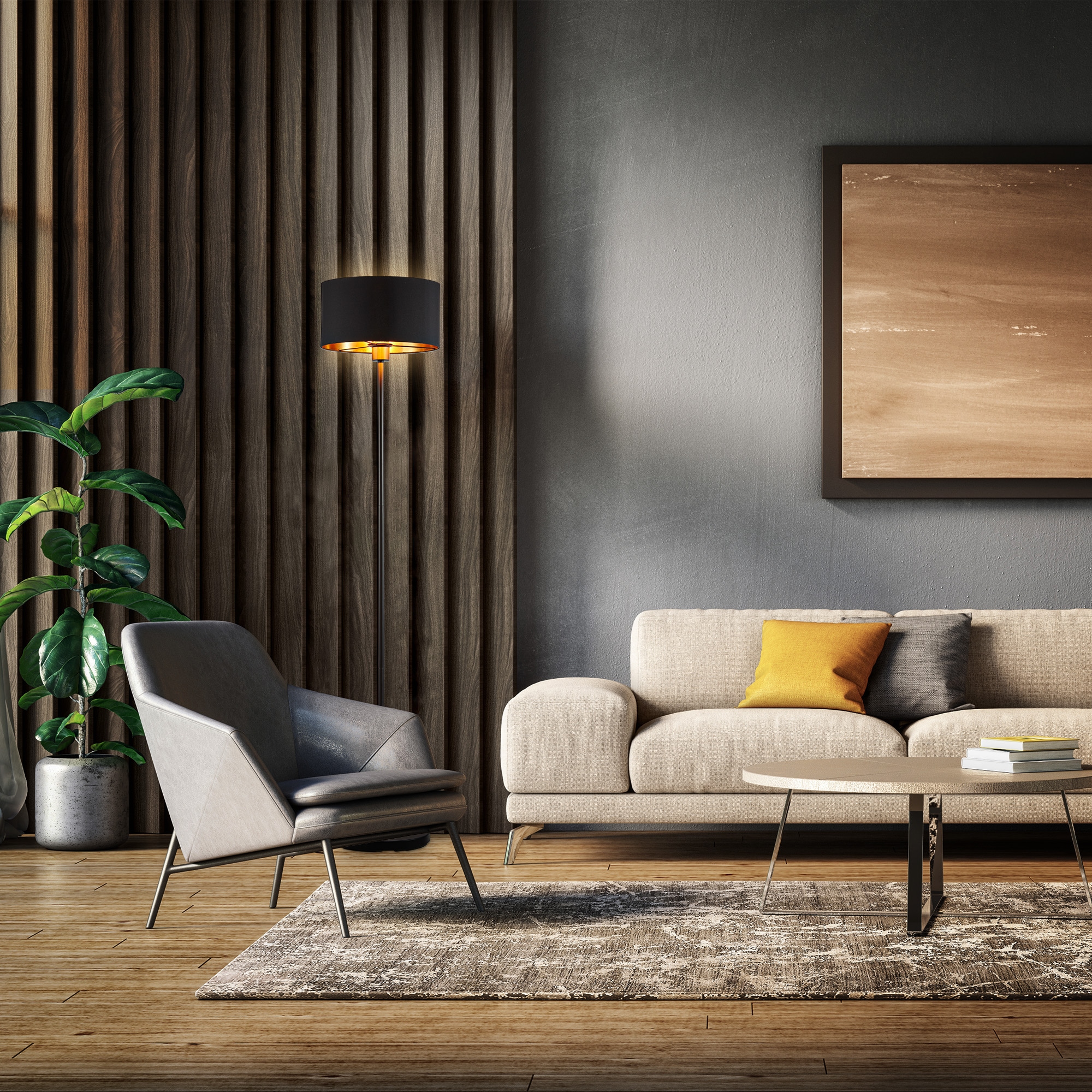 B.K.Licht Stehlampe »BKL1417 Stehleuchte Vintage, mit Fußtaster, Lampenschirm aus Stoff« E27 1 Stk. max. 40 Watt, Wohnzimmerlampe, Industrial, 30x141,5 cm, Schwarz-Gold