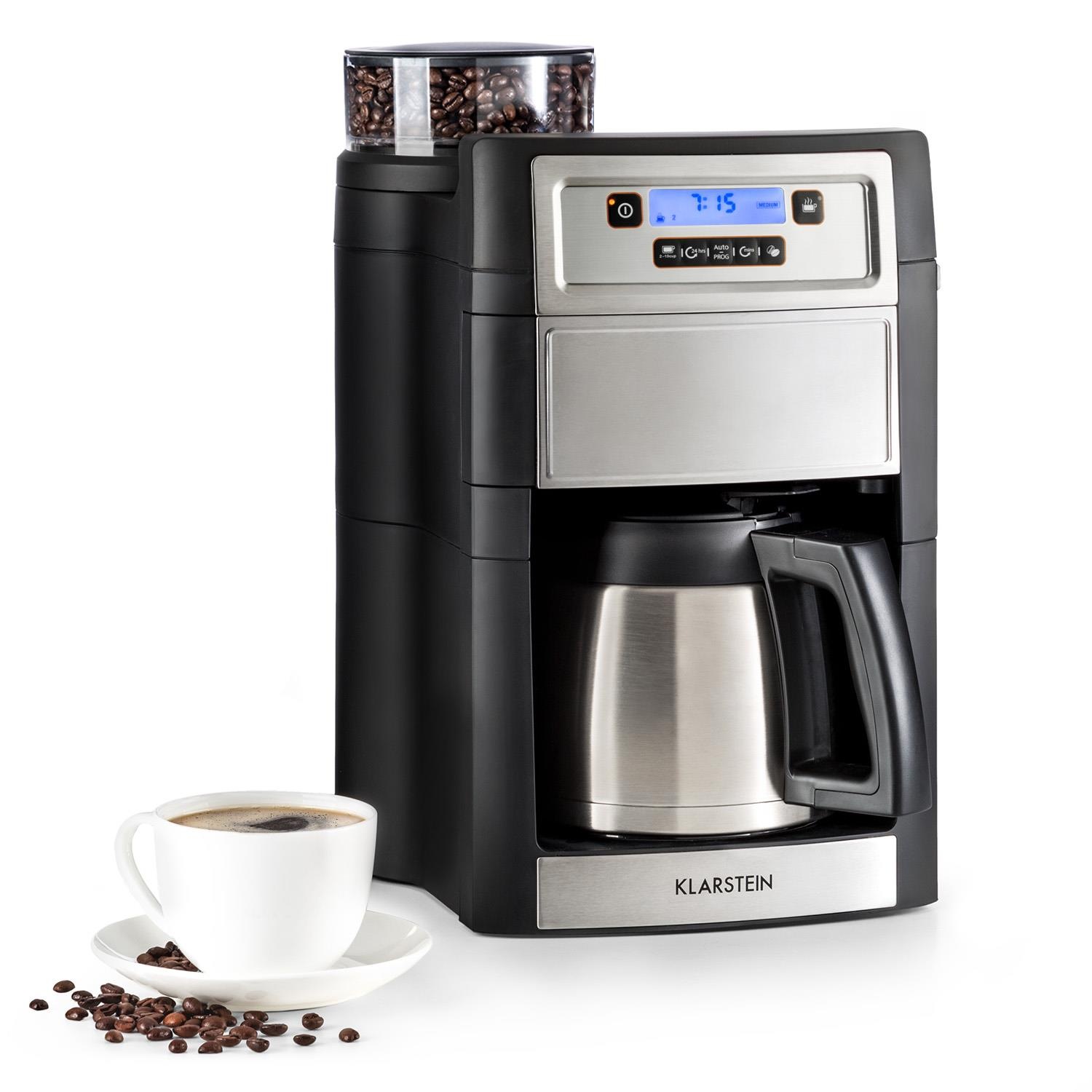 Klarstein Kaffeemaschine mit Mahlwerk »Aromatica II Thermo«, goldfarbener Permanentfilter, Mahlwerk 1,25 l silber