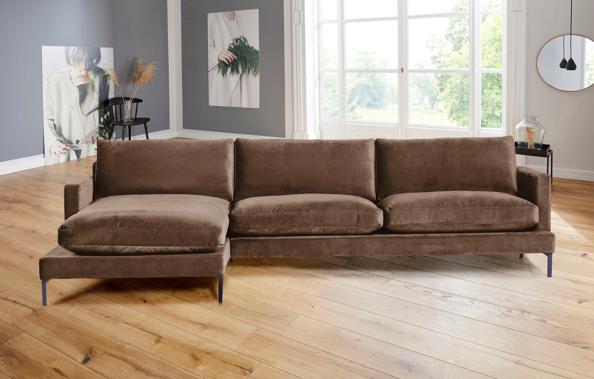 andas Ecksofa »Welland, L-Form,« mit schwarzen Metallfüßen, mit Federfüllung im Sitz- und Rückenkissen