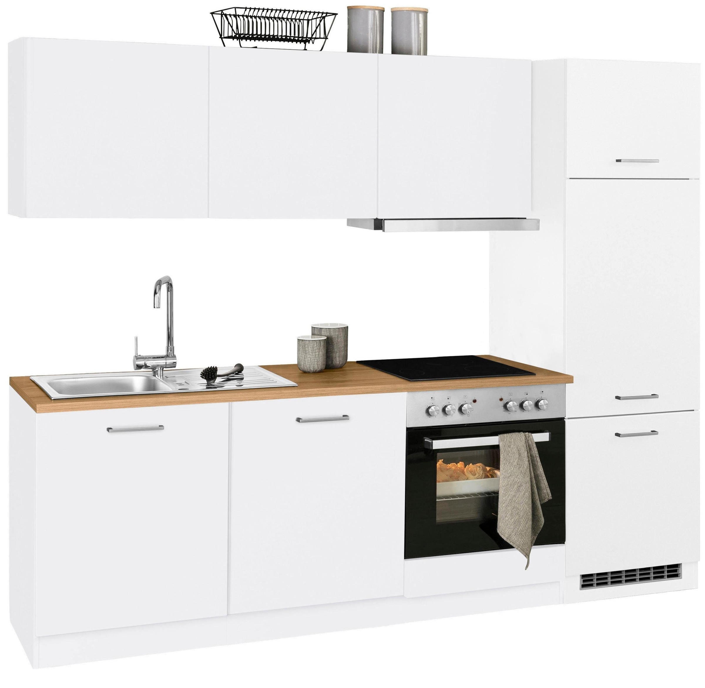 KOCHSTATION Küchenzeile »KS-Kehl«, mit E-Geräten, Breite 240 cm, inkl. Kühlschrank