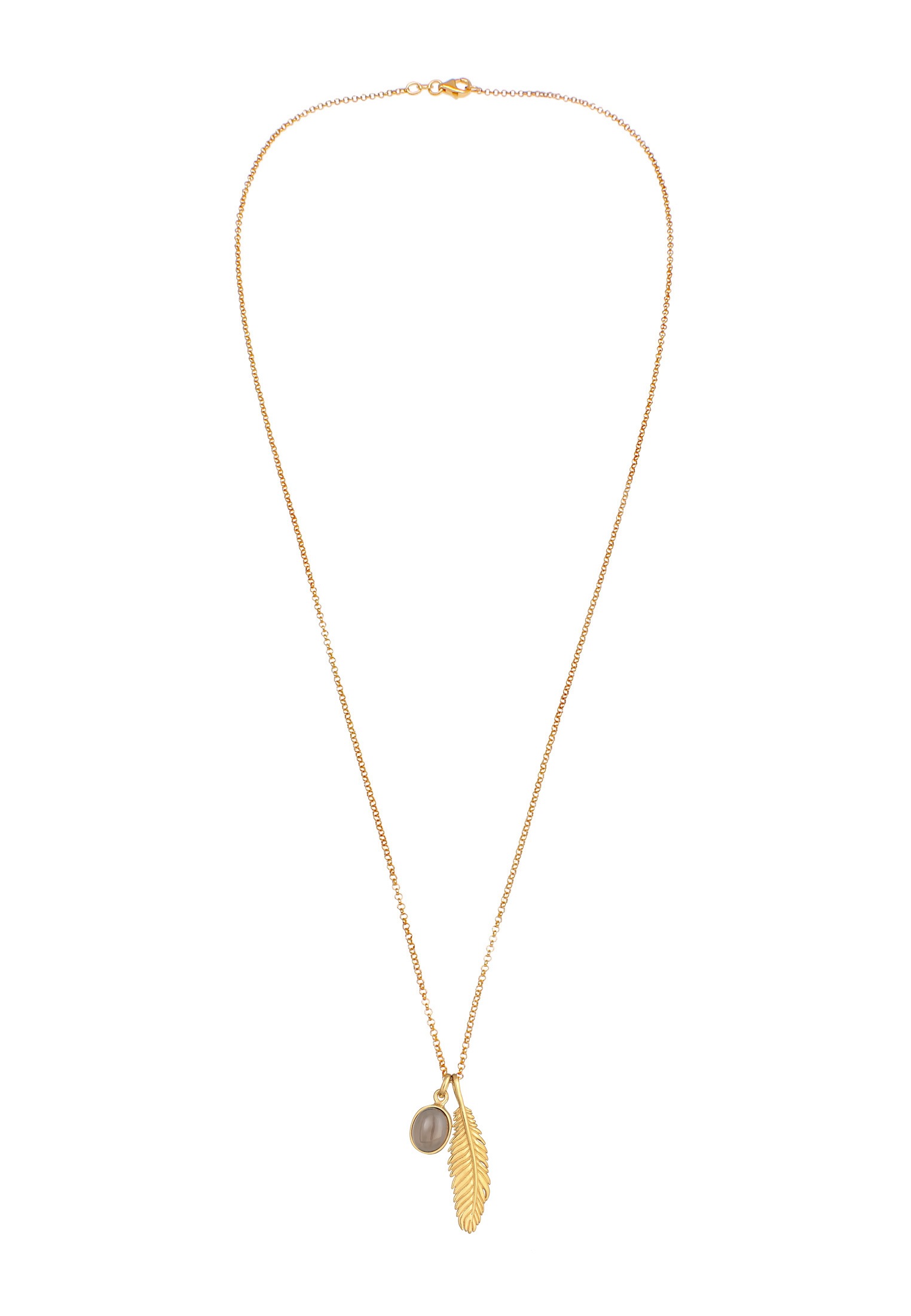 Kuzzoi Lange Kette »Halskette Herren Feder Oxid Quarz Rauchig 925 Silber«
