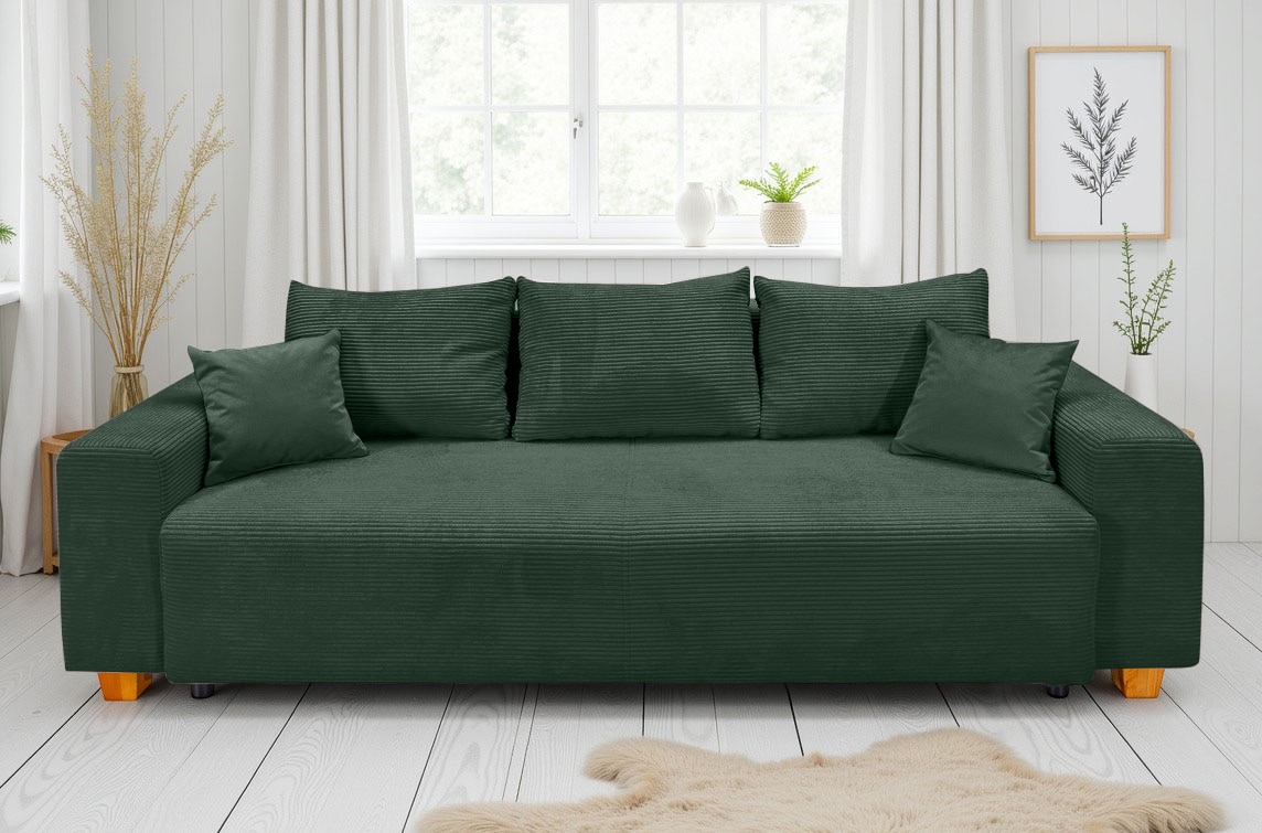 COLLECTION AB Schlafsofa »Yves, B: 243 cm, Liegefl. 142x194 cm« Schlaffunktion, Bettkasten & 2 Zierkissen, Federkern