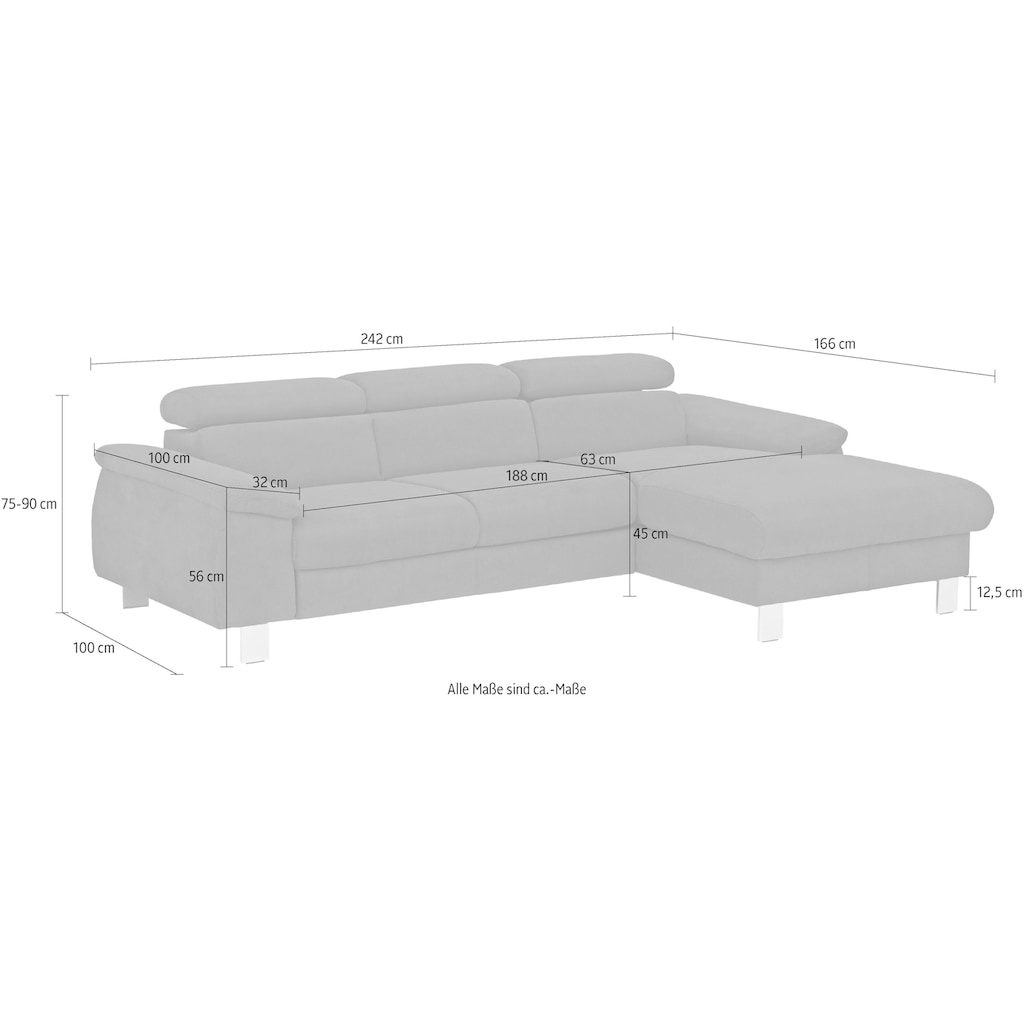 COTTA Ecksofa Komaris, Ecksofa, wahlweise mit RGB-LED-Beleuchtung und Bettfunktion/Bettkasten