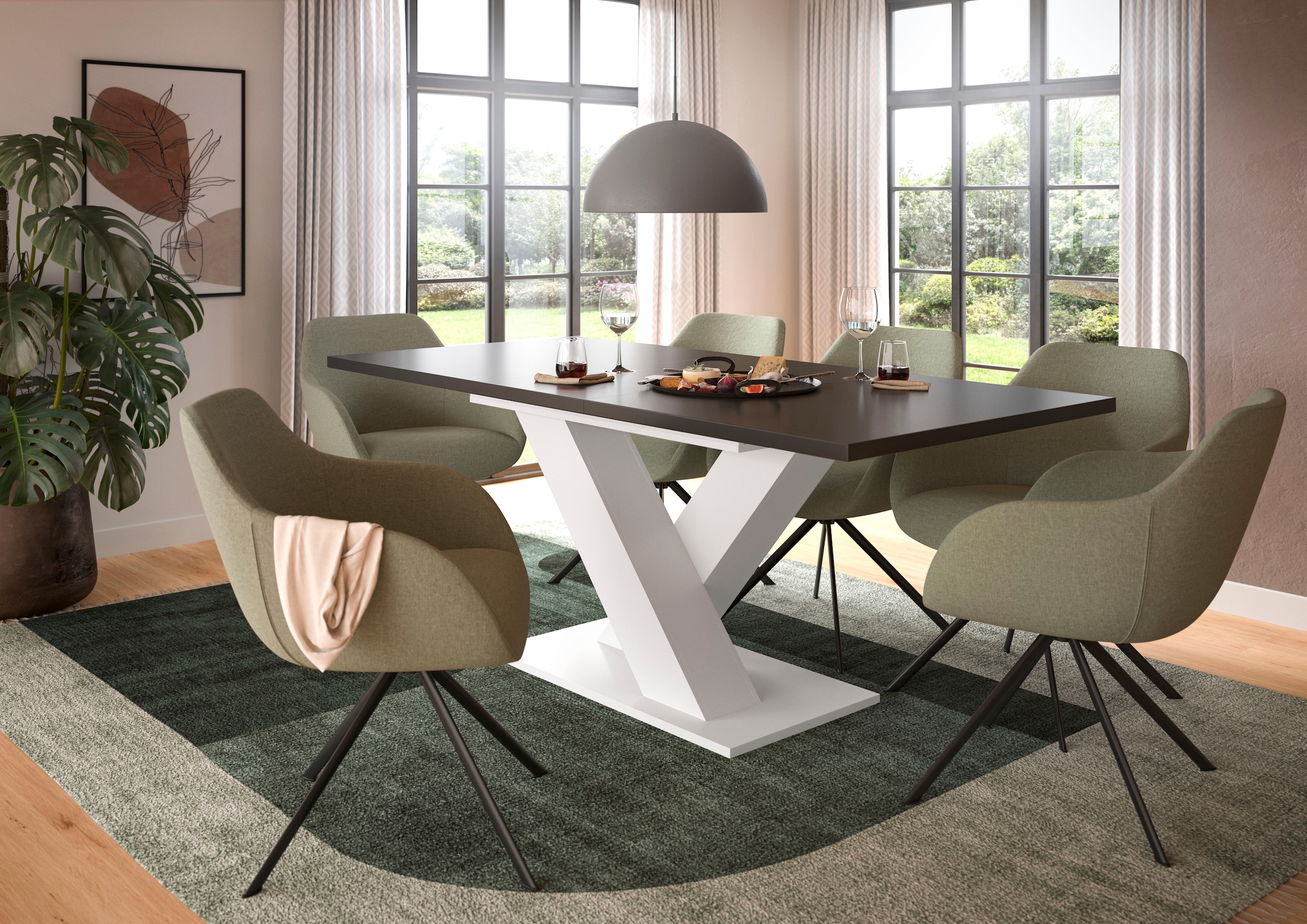 INOSIGN Esstisch »Motus, ausziehbar 150 -190 cm, inklusive 40 cm Einlegeplatte«, (Set, 1 St.), X-Gestell mit Bodenplatte, Tisch, Küchentisch, Esszimmer, Küche