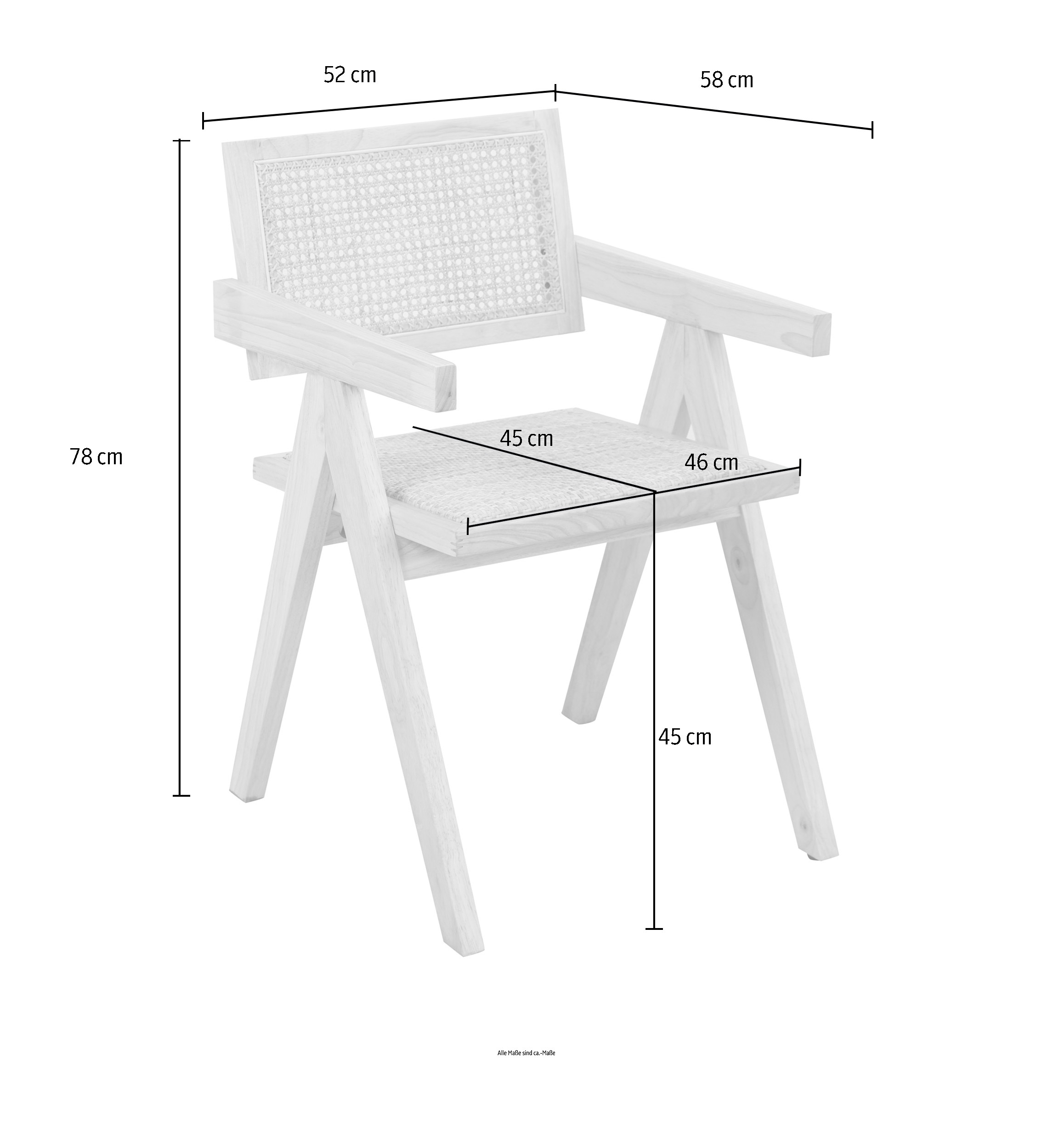 SIT Armlehnstuhl, gepolsteter Sitz, Rücken und Sitz mit Rattan