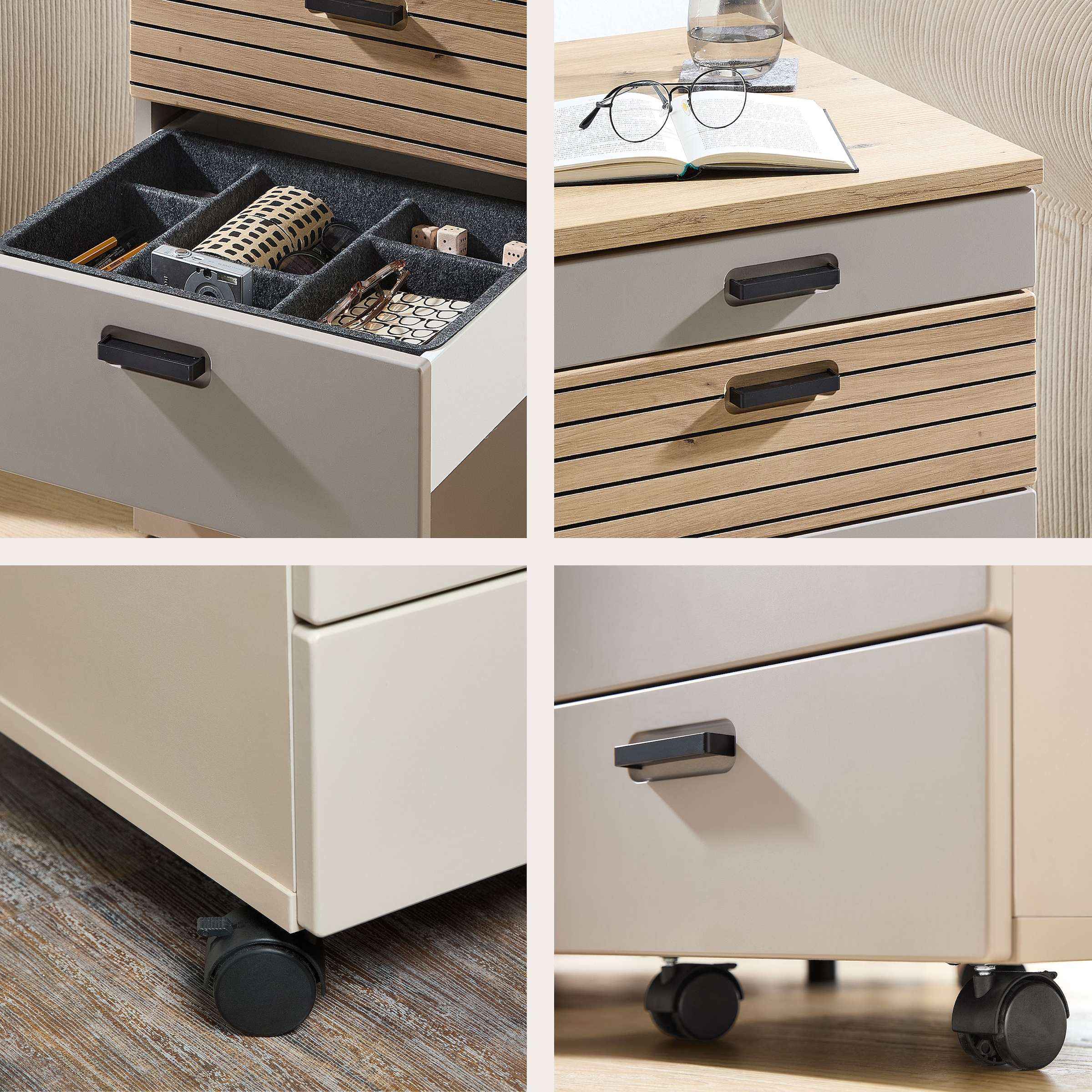 Innostyle Rollcontainer »Rollcontainer Glenn, 45 x 66 x 55 cm (B/H/T)« 1 Stk. tlg. inkl. Filzeinlage, 4 Rollen(2 mit Bremsen) oder Sockel, SK Soft-Close