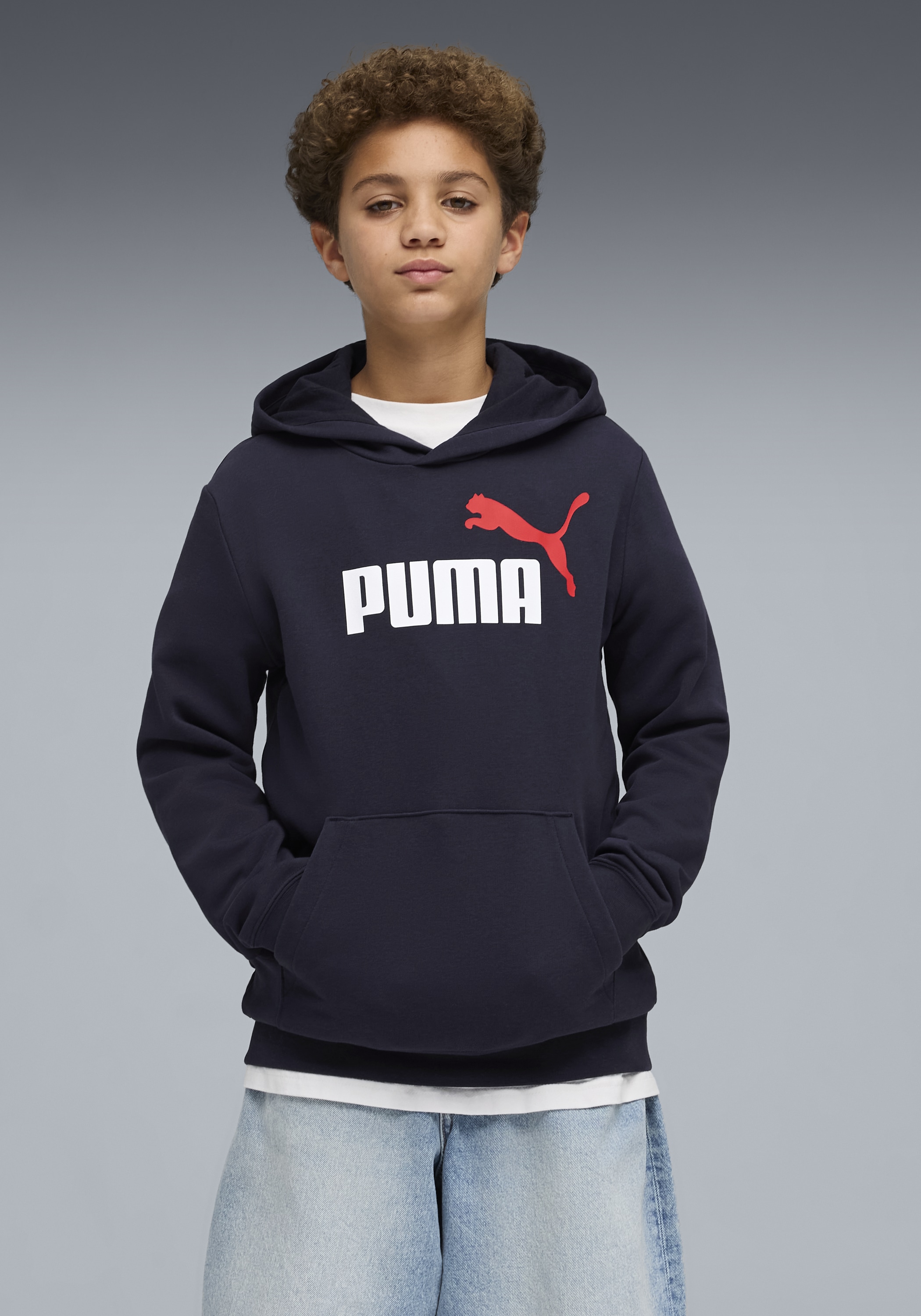 PUMA Kapuzensweatshirt »ESS 2 COLOR NO.1 LOGO HOODIE TR B«, für Jugendliche, mit Print-Applikation, mit Kängurutasche
