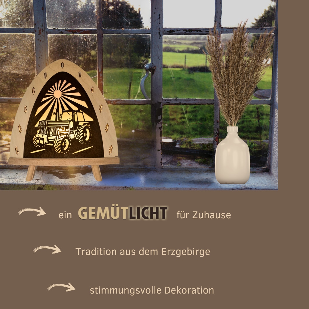 Weigla LED Dekolicht »Traktor, BxHxT: 30x32x6 cm« E14 Dekolampe aus dem Erzgebirge, Holz Buche