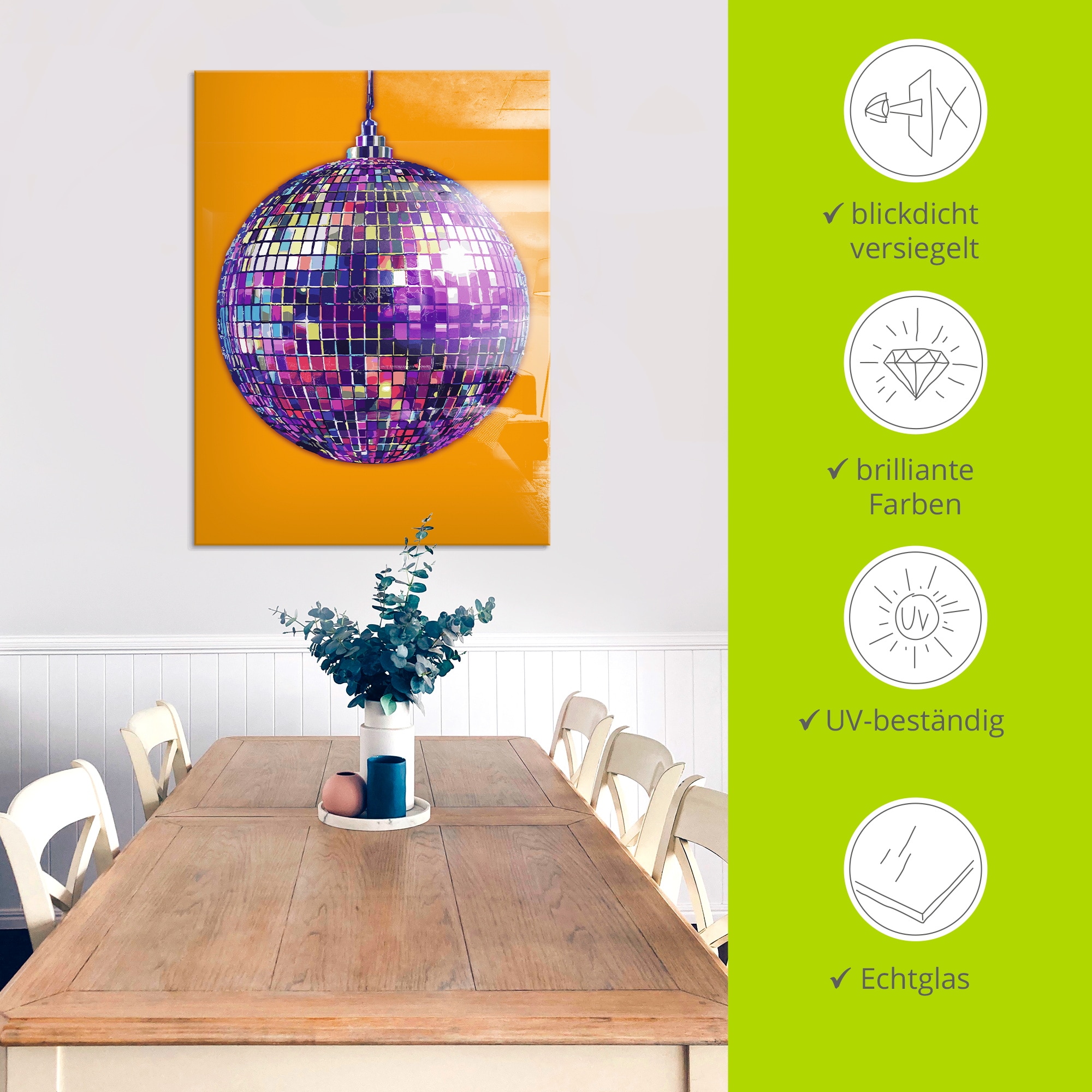 Artland Glasbild »Discokugel« Pop Art 1 Stk. tlg. in verschiedenen Größen