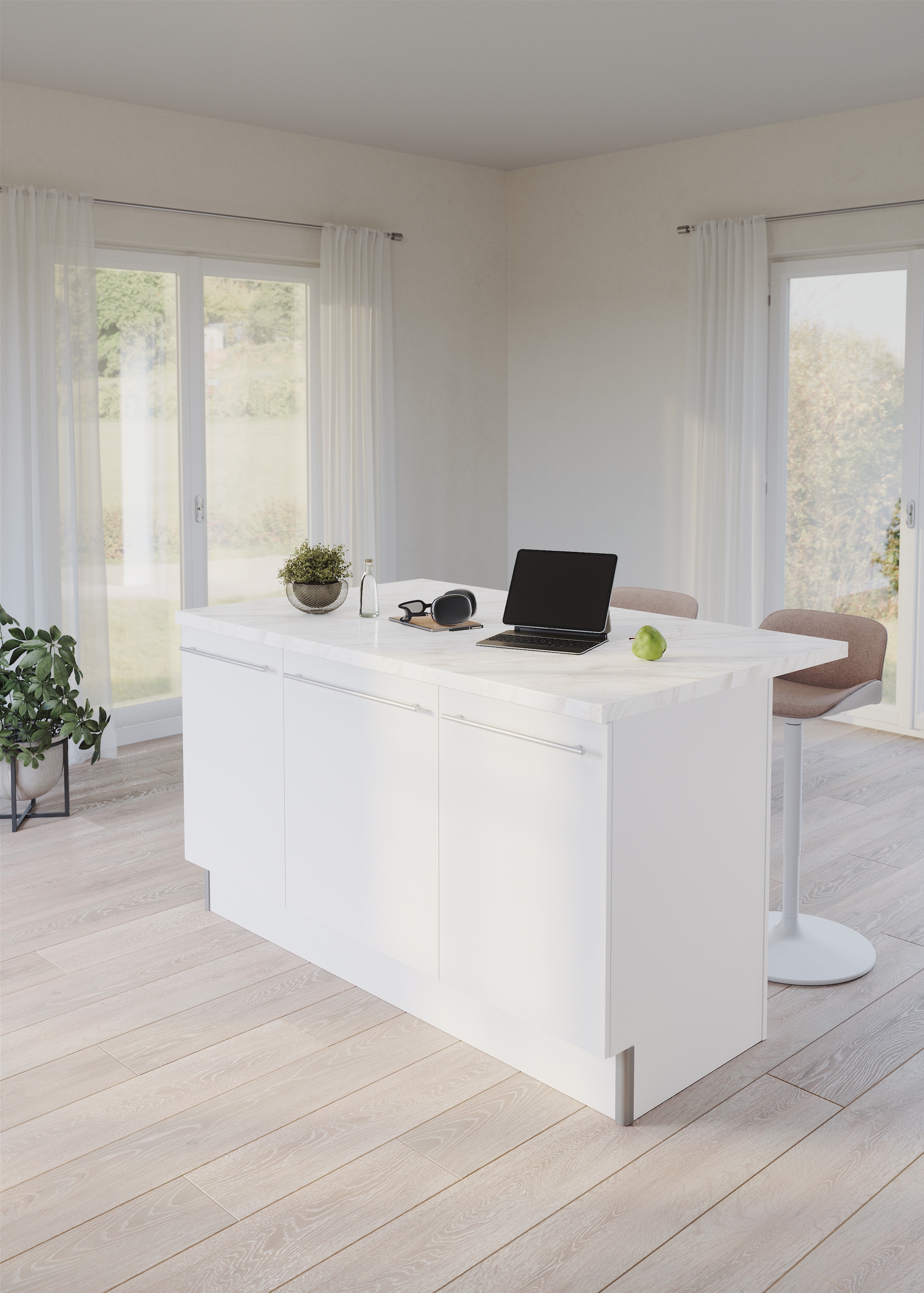 KOCHSTATION Kücheninsel »KS-Bern2«, Stellmaße 161 x 96,5 cm, mit durchgehender Arbeitsplatte als Theke