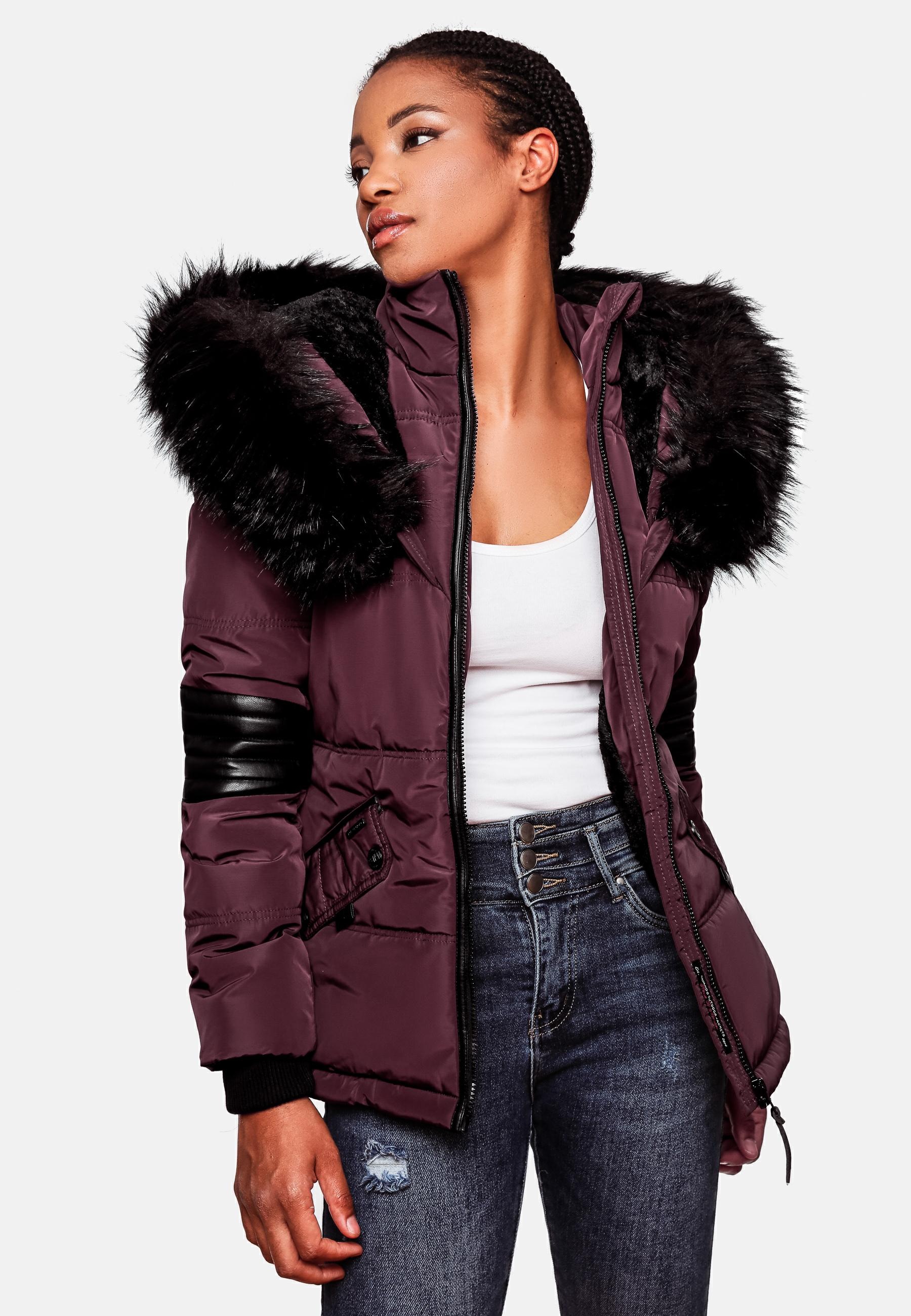 Navahoo Winterjacke »Winterjacke Nirvana«, mit Kapuze, edle Steppjacke m. schwarzem Kunstpelzkragen