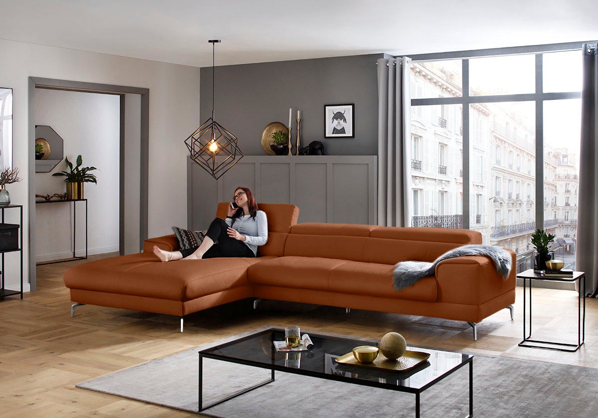 W.SCHILLIG Ecksofa »piedroo, Designsofa mit tollem Sitzkomfort, elegant und bequem, L-Form«, Kopfteilverstellung, wahlweise mit Sitztiefenverstellung, Breite 343cm