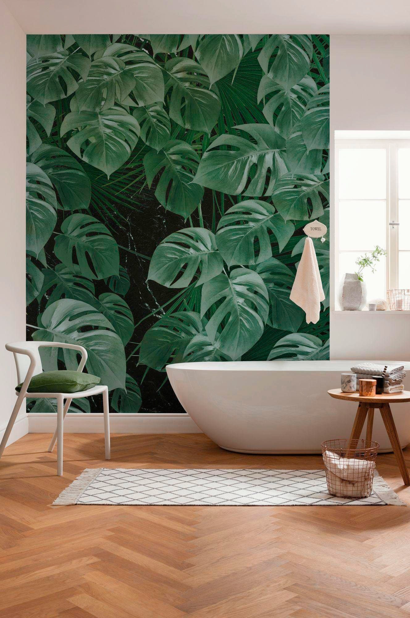 Komar Vliestapete »Digitaldruck Vlies - Monstera on Marble - Größe 200 x 250 cm«, bedruckt, Wohnzimmer, Schlafzimmer