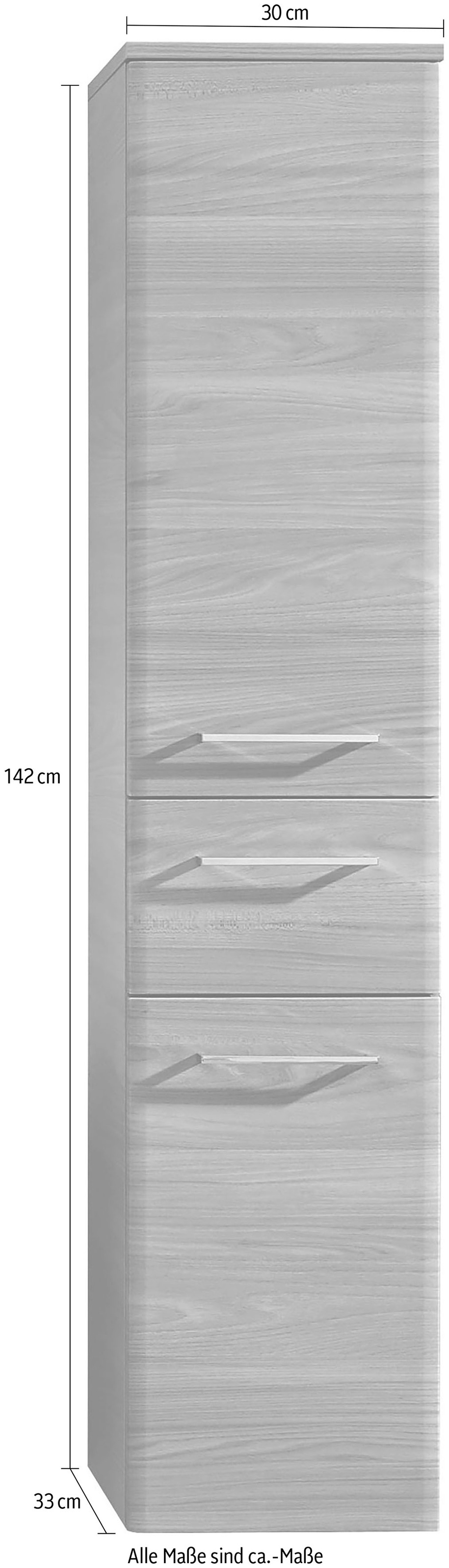 Saphir Midischrank »Quickset 916 Badschrank 30 cm breit, 2 Türen, 1 Schublade«, Badezimmer-Midischrank Sangallo Grau quer, Griffe in Chrom glänzend