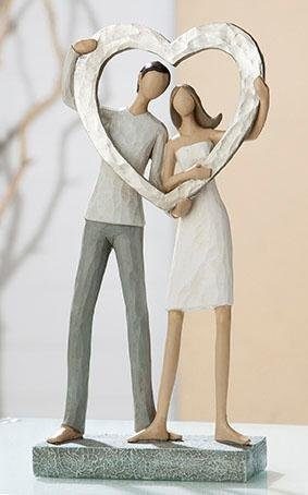 GILDE Dekofigur »Skulptur Liebespaar - Herz«, (1 St.), Dekoobjekt, Höhe 27 cm, handbemalt, mit Herz, romantisch, Wohnzimmer
