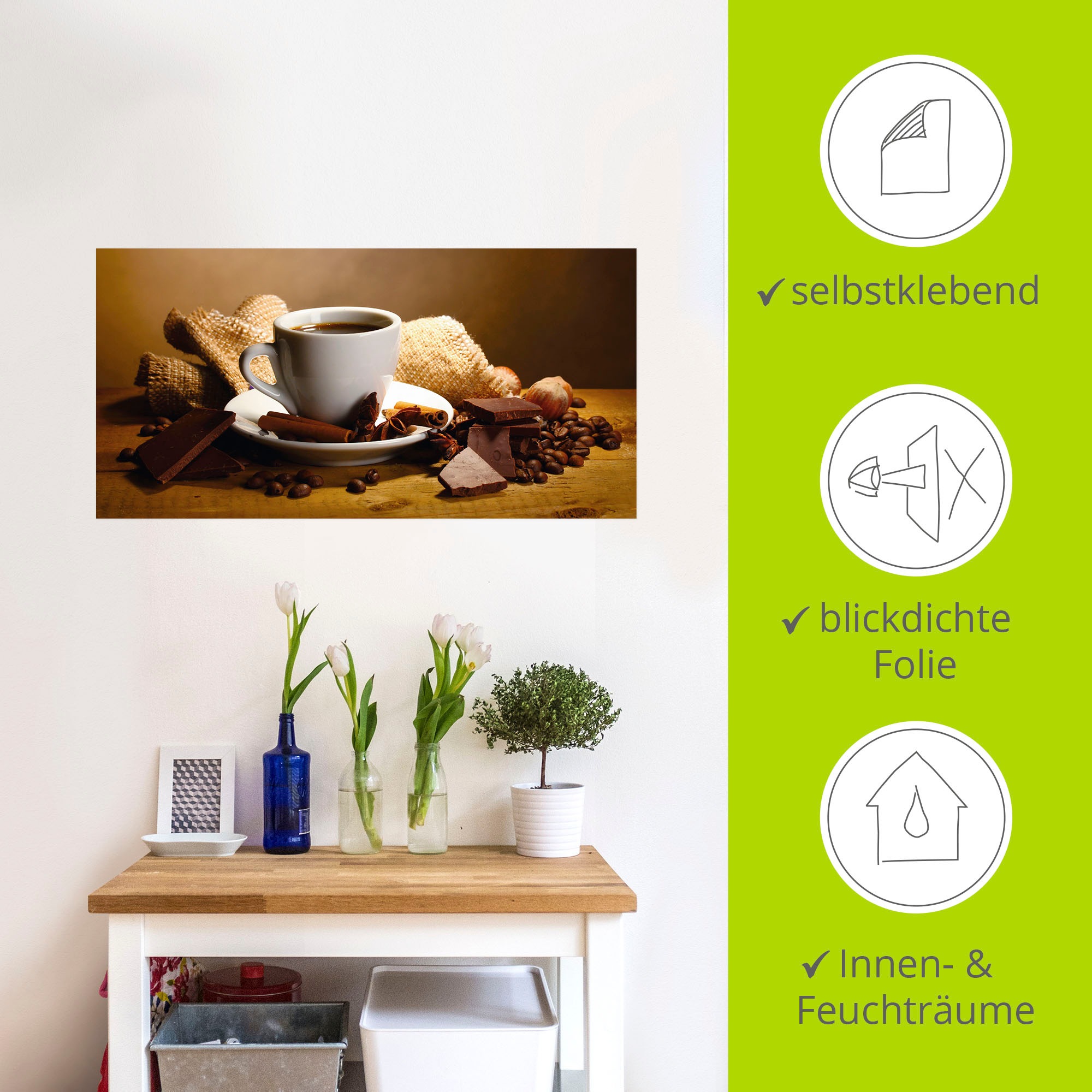 Artland Wandbild »Kaffeetasse Zimtstange Nüsse Schokolade«, Getränke, (1 St.), als Leinwandbild, Poster, Wandaufkleber in verschied. Größen